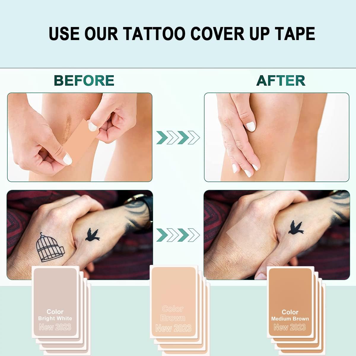 2023 New Waterproof Tattoo Cover Up Sticker Pads - Scar Concealing Tape for Tattoos, Birthmarks, Black Spots & Scars - Lasts 3-7 Days - Bright White 4Pcs - Perfect for Swimming, Work & Daily Activities