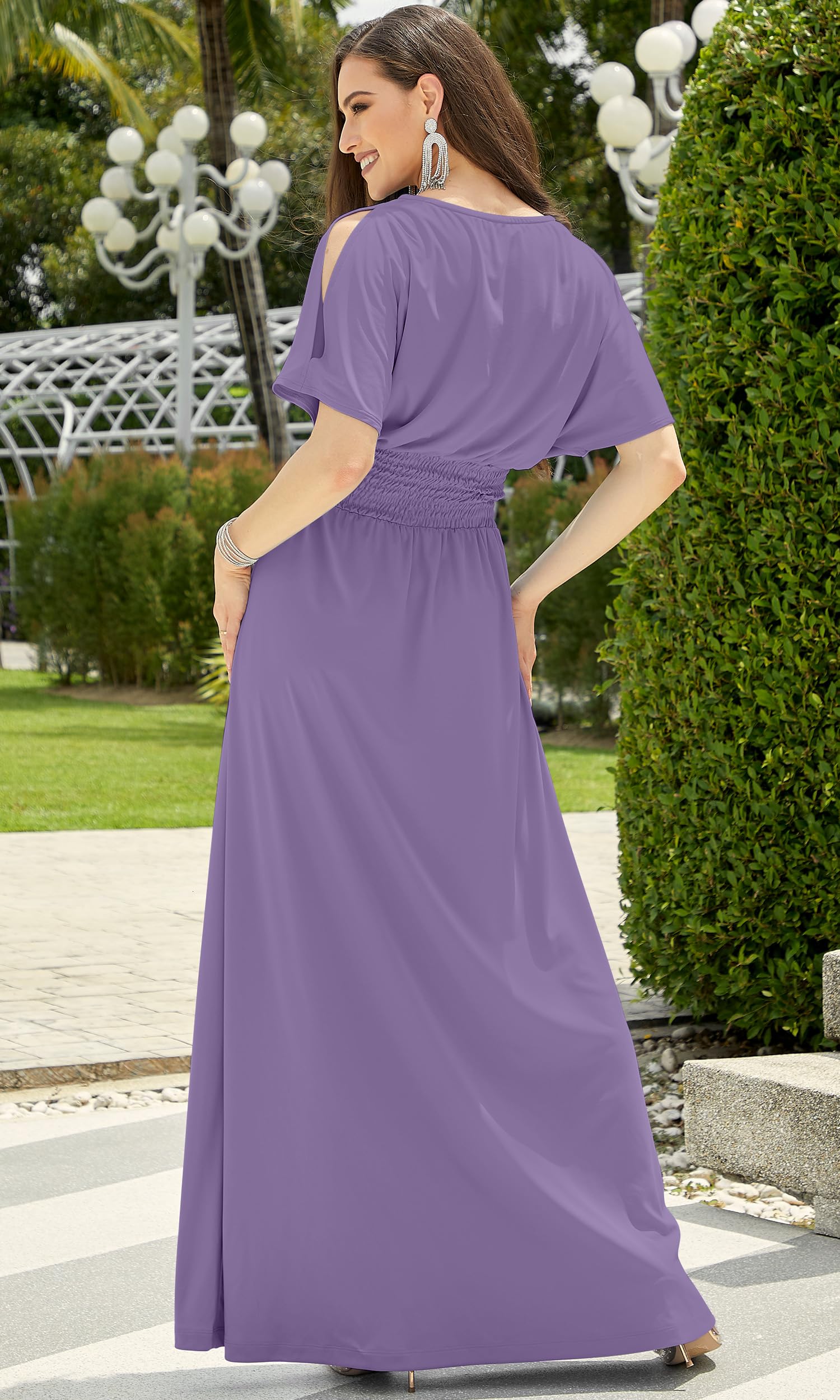 Elegant Women's Split Sleeve Smocked Cocktail Maxi Dress for Party, Wedding & Special Occasions | KOH KOH Long Formal Gown with Flattering Fit