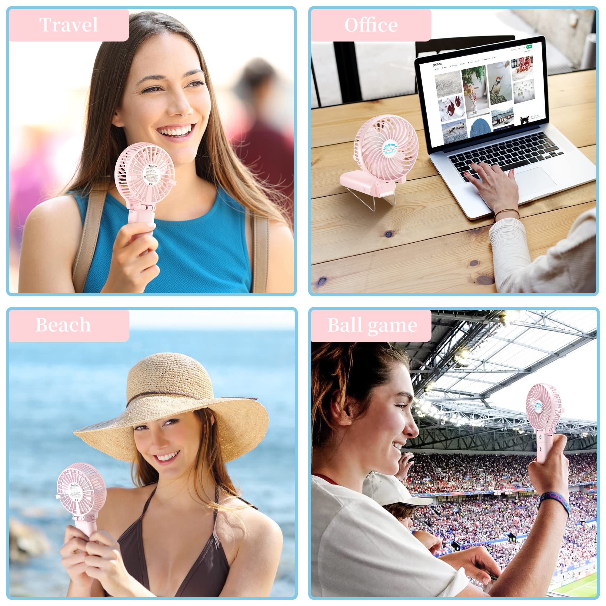 5200mAh Rechargeable Handheld Fan - 20 Hours Runtime, 3-Speed Strong Airflow, 180° Foldable Portable Personal Fan for Travel, Summer, Concerts, Lash Extensions | Perfect Gift for Women (Cherry Pink) | Stay Cool at Outdoor Events, Beach Trips & Beauty Salons