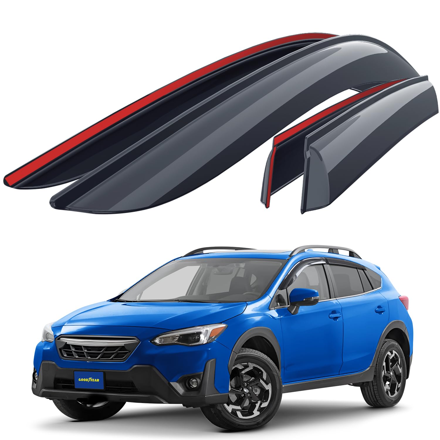 Goodyear Shatterproof Window Deflectors for Subaru XV Crosstrek 2018-2023 & Impreza 2017-2023 - Tape-on Rain Guards, Window Visors, Vent Deflectors - 4pc Car Accessories - Perfect for Rain Protection & Improved Airflow While Driving
