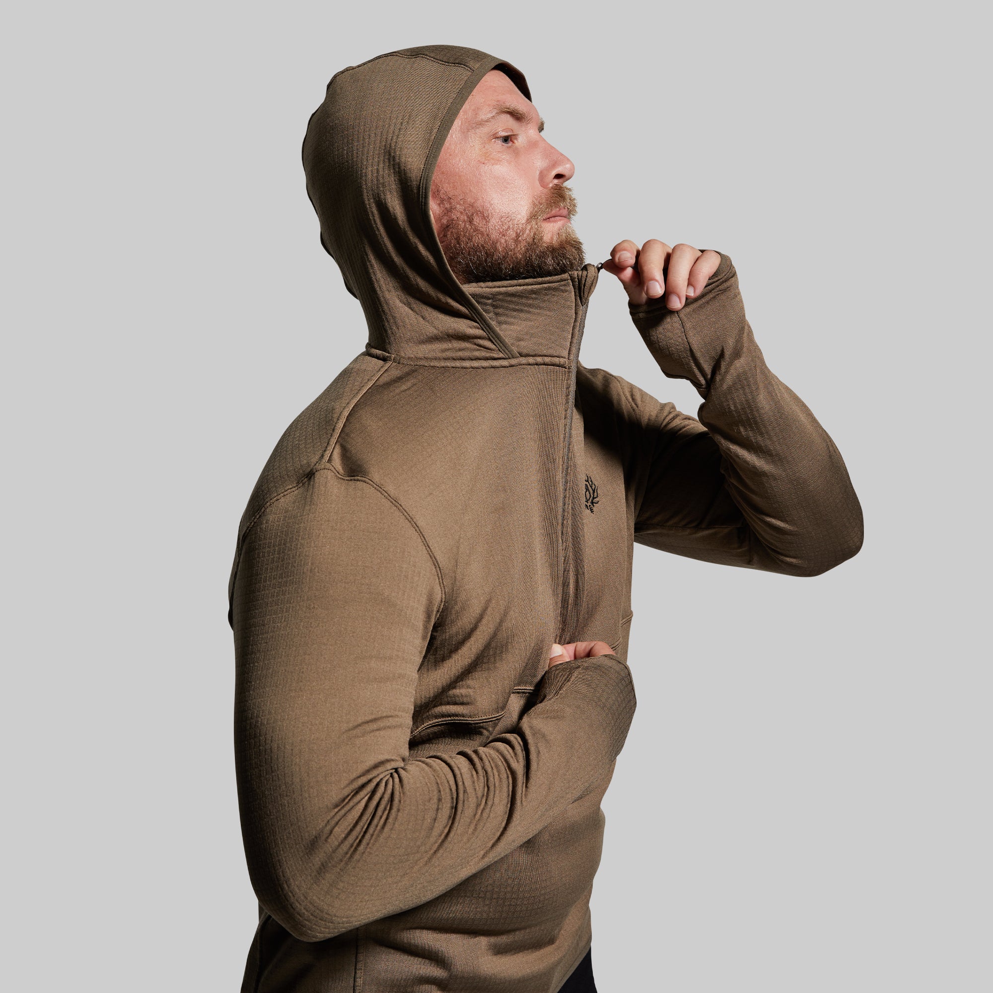 Men's Quiver Half Zip Hoodie - Stone Brown Fleece Pullover for Outdoor Hiking & Casual Wear