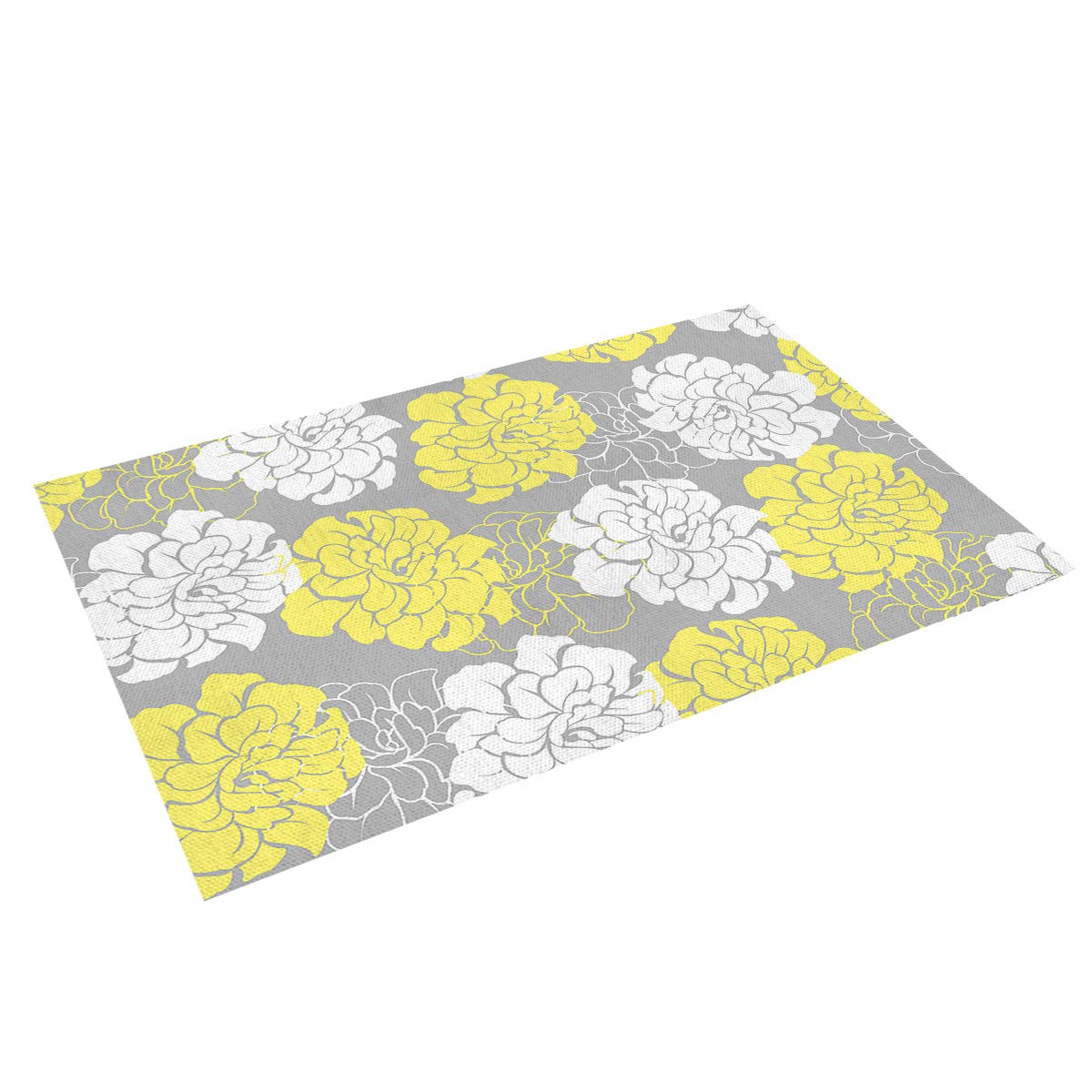Peony Flower Floral Placemats Set of 4 - Yellow Cotton Linen Heat Resistant Table Mats, Non-Slip Washable Kitchen Dining Mats for Holiday Banquet & Home Decor - Perfect for Thanksgiving, Christmas, and Everyday Use
