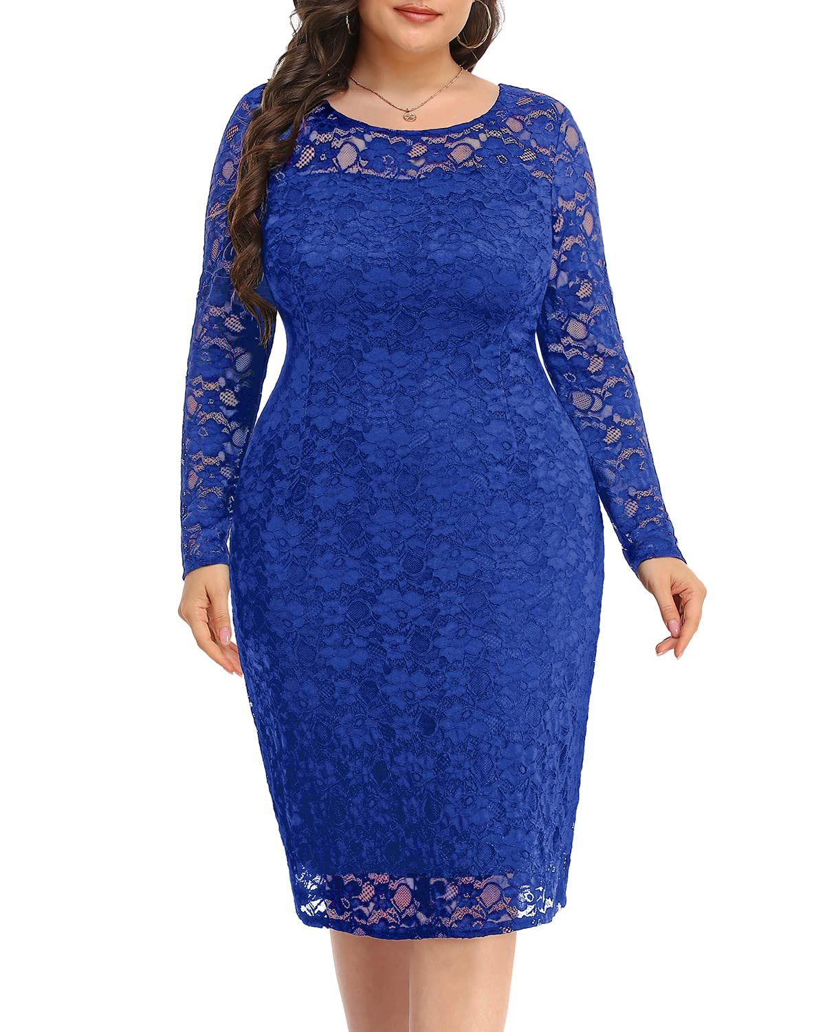 Plus Size Pinup Dresses for Women - Elegant Long Sleeve Bodycon Cocktail Dress for Wedding Guest, Formal Party & Special Occasions | Sexy Vintage Style Evening Gown for Date Night, Holiday Events & Night Out