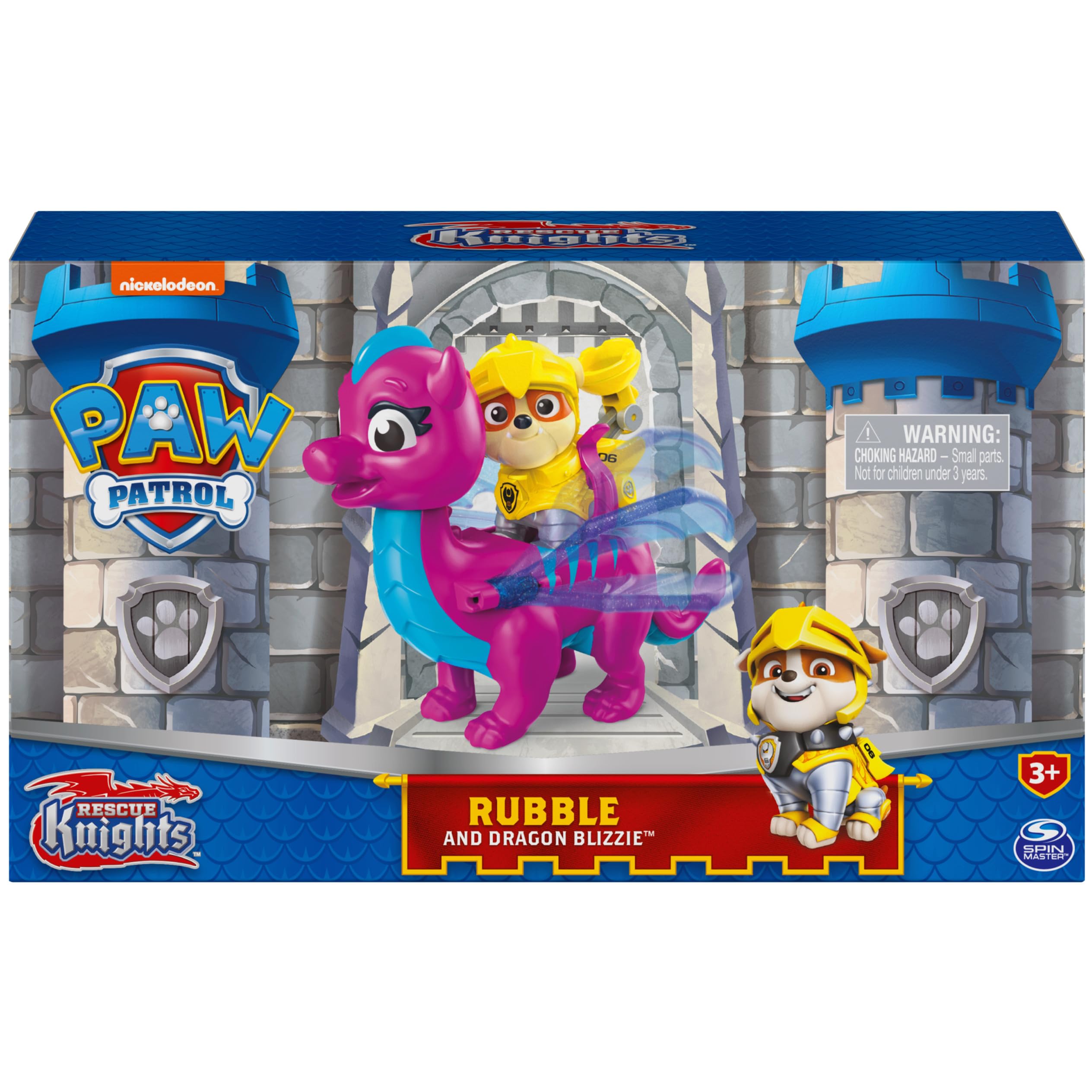 Paw Patrol Rescue Knights Rubble & Dragon Blizzie Action Figure Set - 2 Pack Kids Toy for Boys & Girls Age 3+ | Birthday Gift, Pretend Play, Adventure Role Play