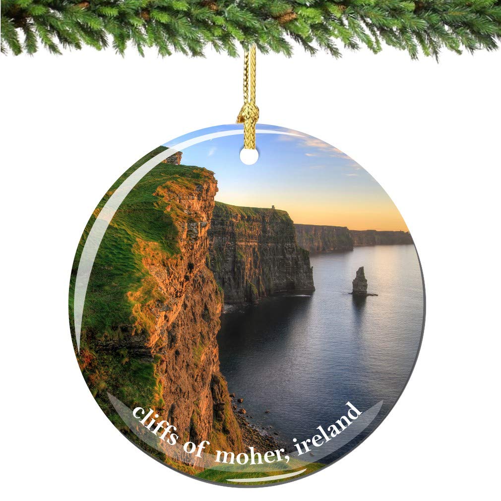 Cliffs of Moher Ireland Christmas Ornament - Porcelain Double Sided Holiday Decoration for Tree, Home & Office Decor
