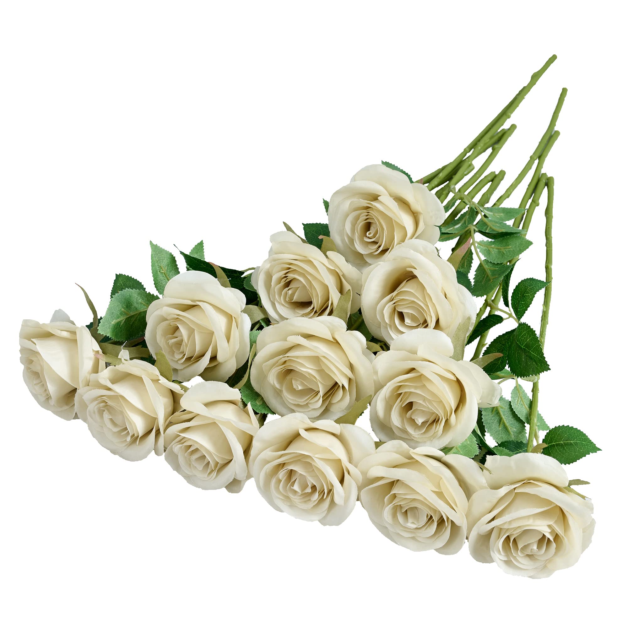 Helera 12pcs Beige Artificial Silk Roses with Long Stems - Realistic Fake Flowers for Wedding Centerpieces, Home Decor, Party Decorations & Romantic Table Settings