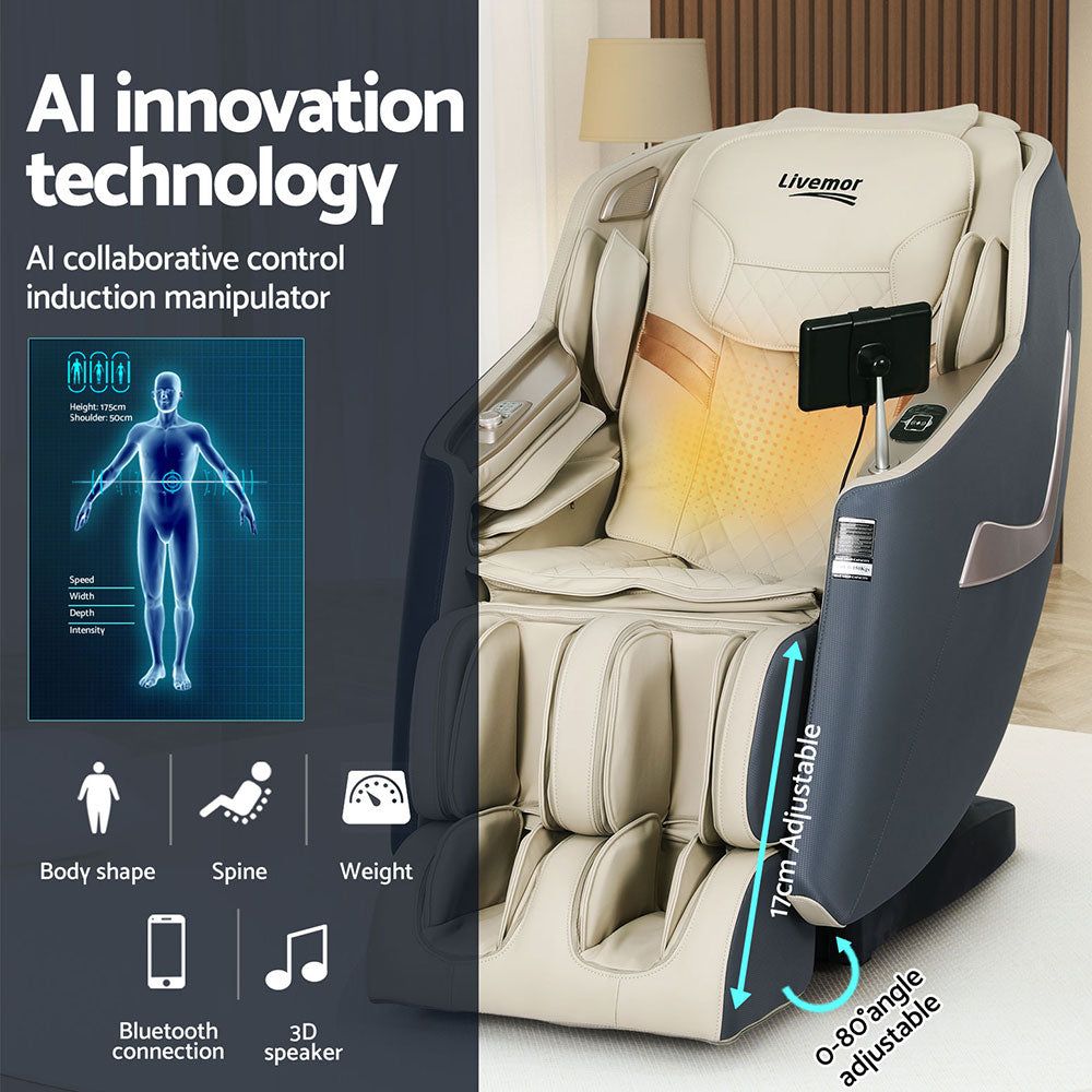 Livemor 3D Electric Massage Chair with Zero Gravity Recliner - Full Body Shiatsu Massager for Home & Office Relaxation - Perfect for Stress Relief, Back Pain & Muscle Recovery
