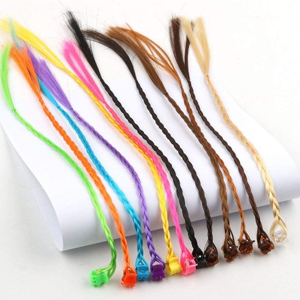 14.2 Inch Rainbow Colored Braiding Hair Extensions with Clips - 12 Pack Multicolor Synthetic Hair Extensions for Girls | Perfect for Parties, Cosplay & Daily Styling