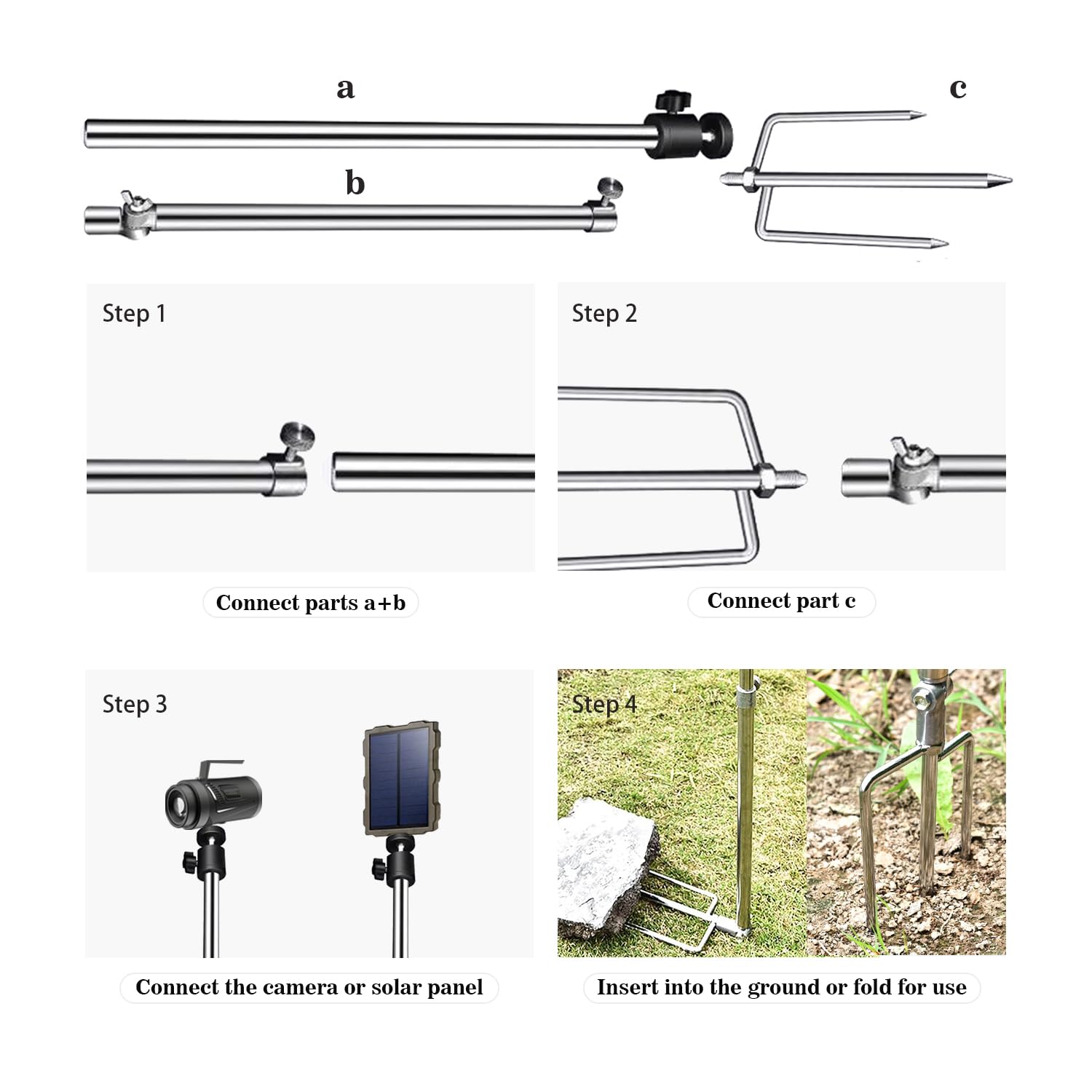 1 Pack Heavy Duty Foldable Stainless Steel Trail Camera Stand - 360° Adjustable Universal 1/4''-20 Thread Bracket for Game Cameras, Deer Cam Accessories - Perfect for Wildlife Monitoring, Hunting & Outdoor Security Surveillance