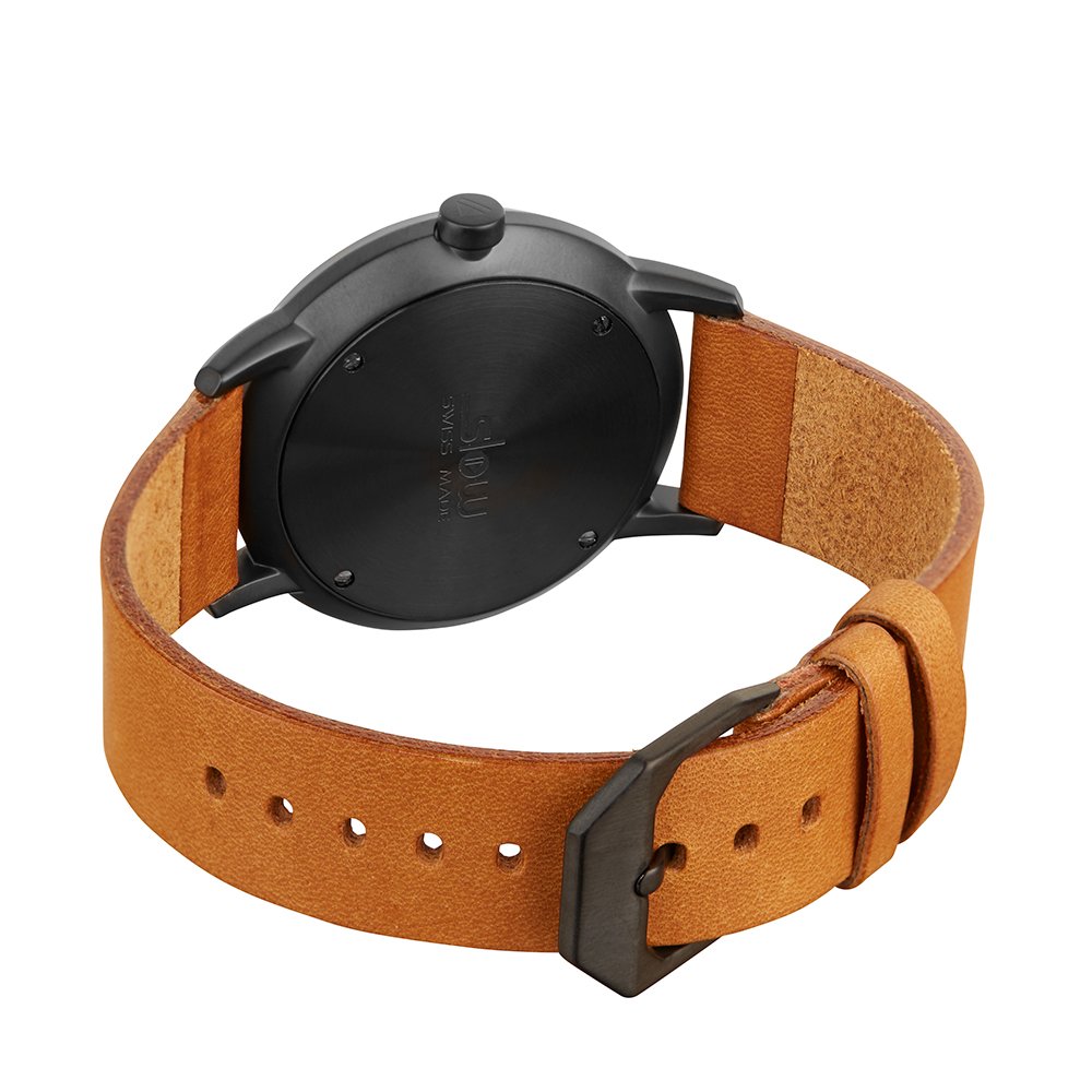 Round 07 Brown Leather Strap Watch with Black Case & Dial - Stylish Men's Casual & Business Timepiece for Everyday Wear