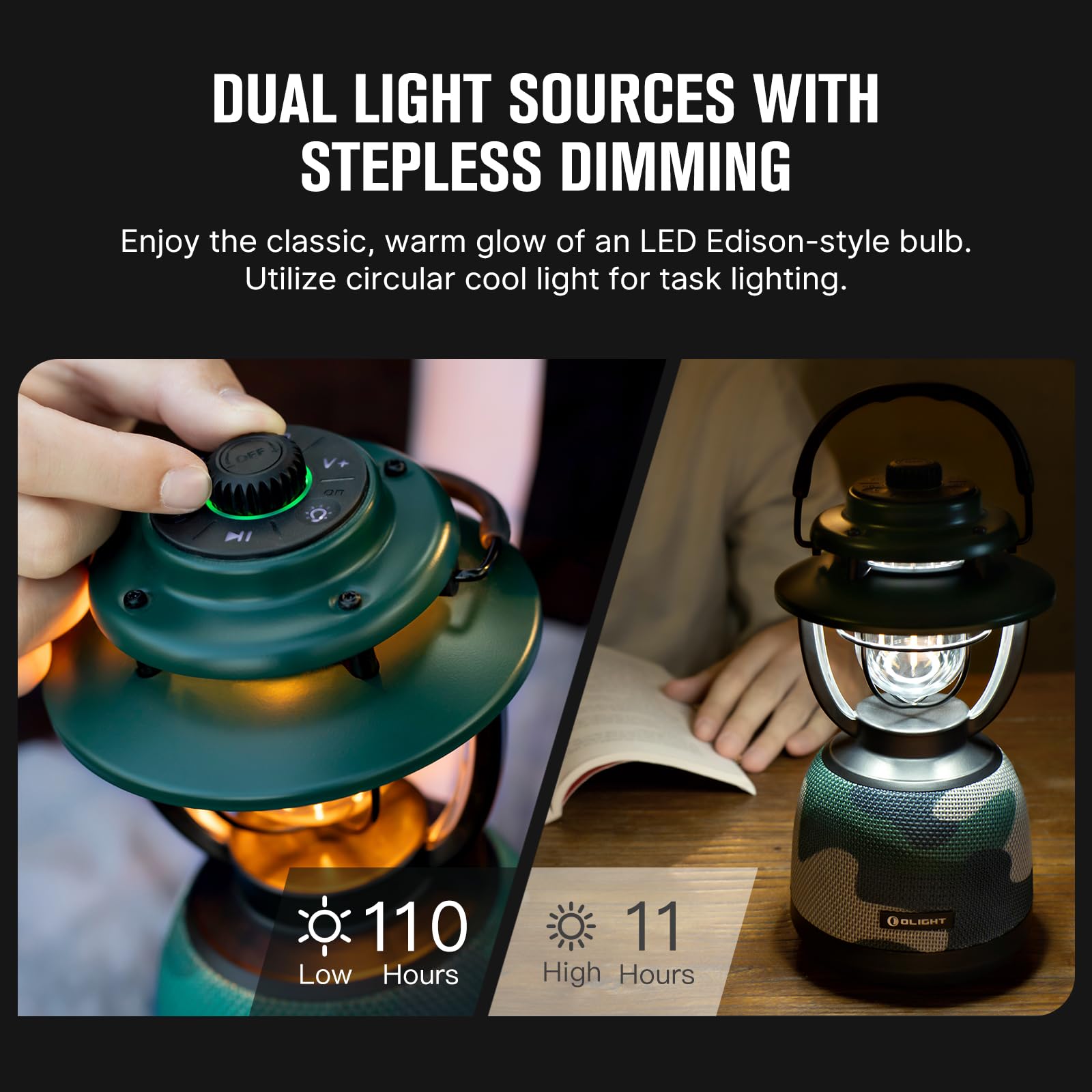 Olight Olantern 2-in-1 LED Camping Lantern with Bluetooth Speaker | 300LM Adjustable Dimmable Light | Retro Style Portable Lantern for Camping, Hiking, Backpacking, Outdoor Adventures, Parties & Home Decor