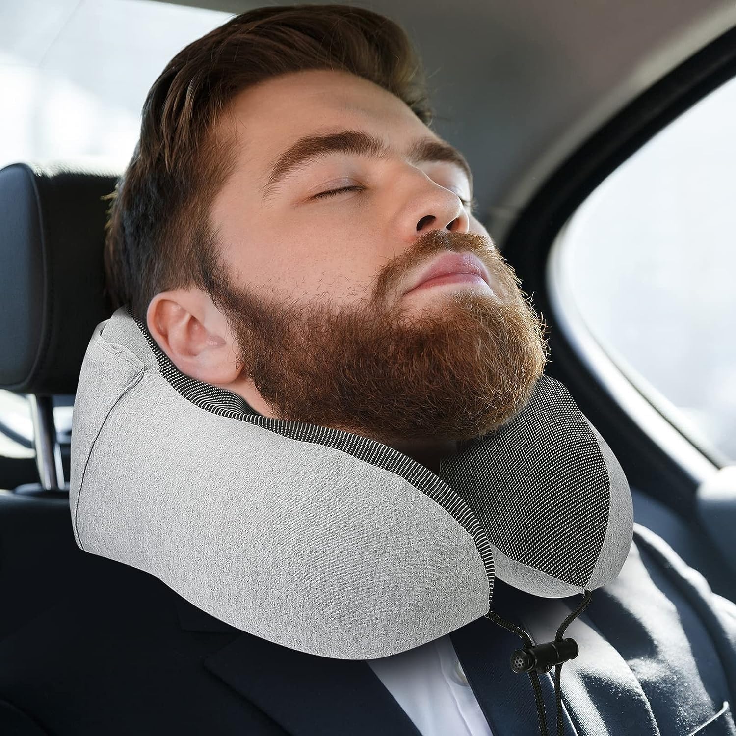 Jukkre Memory Foam Travel Neck Pillow with Hoodie - Ultra Comfortable Airplane, Car & Train Neck Support Pillow for Adults | Perfect for Long Flights, Road Trips & Commuting