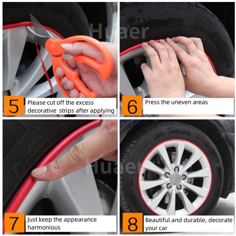 Akozon 8M Red Car Wheel Trim Strip - Hub Protector & Decorative Strip for Automobiles | Durable Wheel Edge Guard for Sedans, SUVs & Trucks (Weatherproof & Easy Installation)