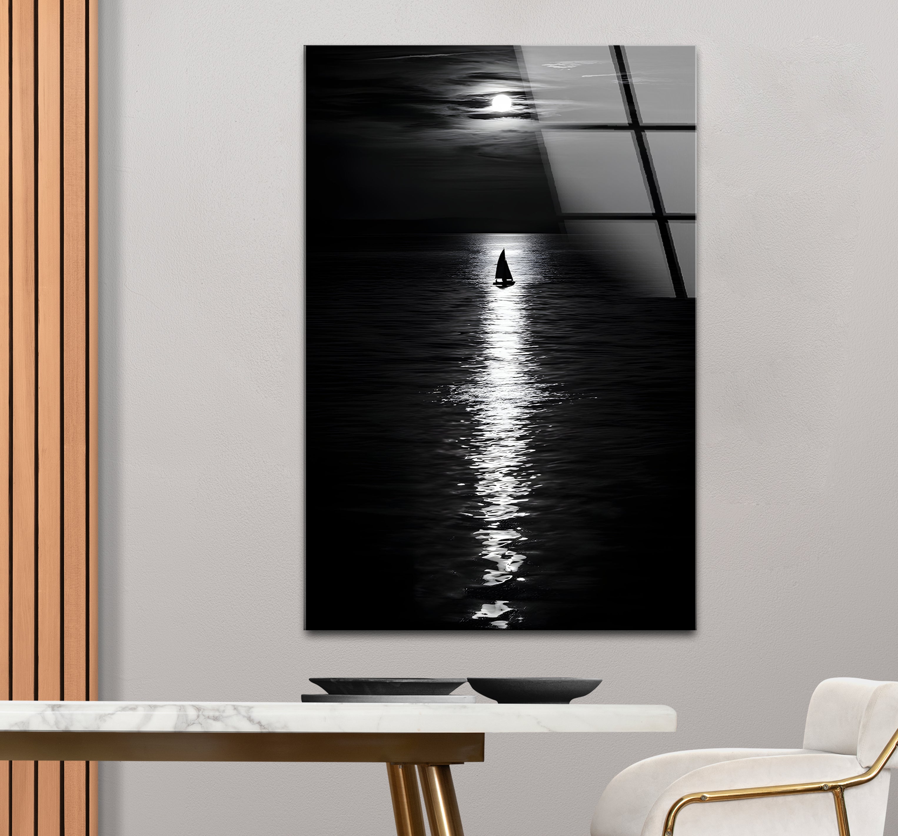 Black and White Moonlight Landscape Glass Wall Art - Elegant Home Decor for Living Room, Bedroom & Office - Perfect Gift for Housewarming & Holidays