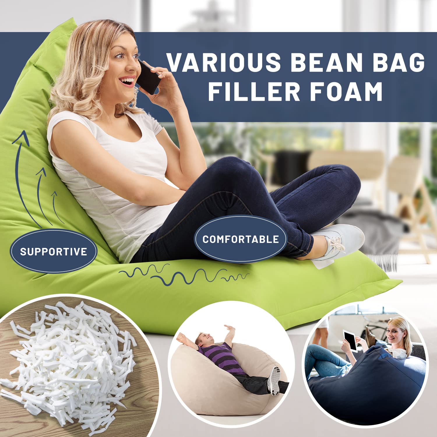 Premium 5 lbs Memory Foam Filler - Odorless Stuffing for Bean Bags, Couches, Pillows - Perfect for Home Comfort, DIY Projects & Furniture Refilling