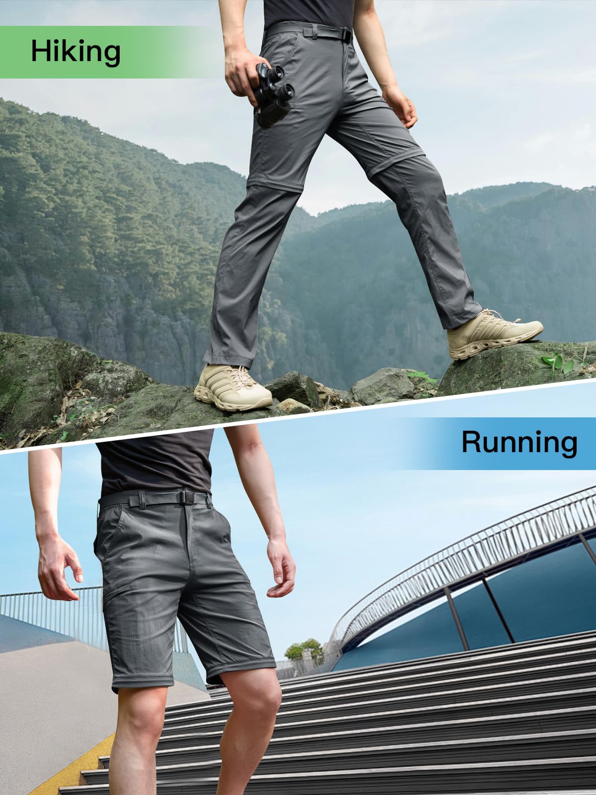 FREE SOLDIER Men's Outdoor Convertible Hiking Pants with Belt - Lightweight Quick-Dry Tactical Cargo Pants - Nylon Spandex Stretch - Perfect for Hiking, Camping & Outdoor Adventures
