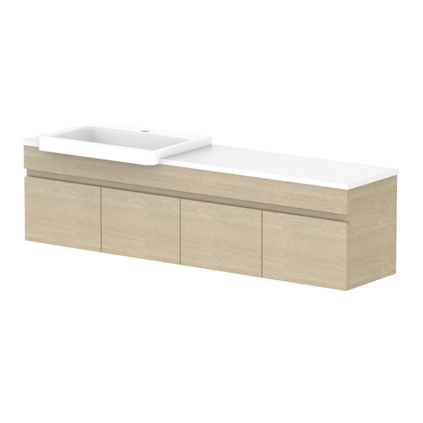 ADP Glacier Pro Semi Recessed All Door Slim Vanity with Solid Surface Top - Modern Bathroom Sink Cabinet for Small Spaces, Perfect for Apartments and Powder Rooms