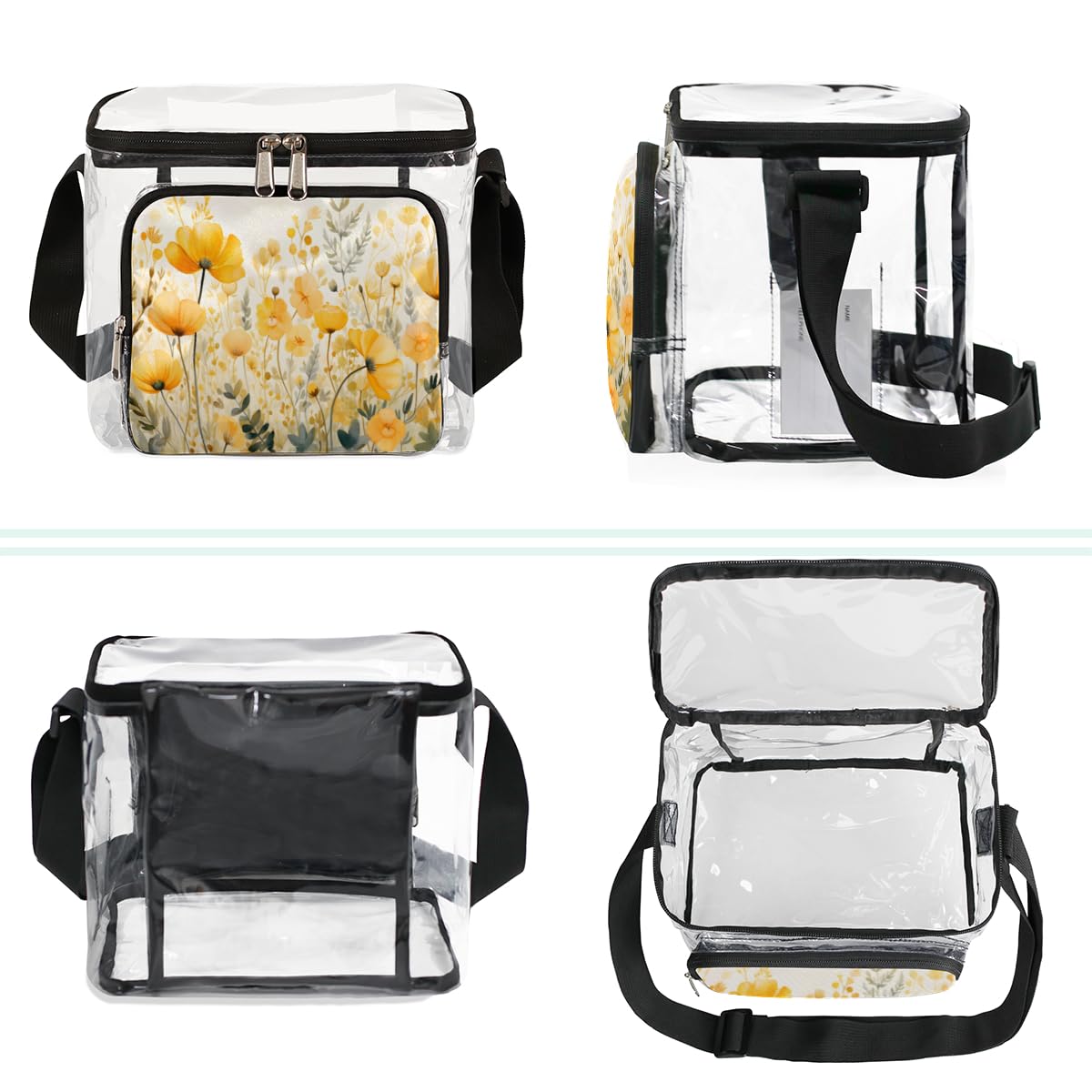 GzLeyigou Yellow Floral Transparent Tote Bag with Handles - Clear Crossbody Shoulder Bag for Lunch, Outdoor, Travel, Picnic, Concerts & Sports Events | Stadium Approved Multipurpose Bag for Women, Beach, Shopping & Daily Use