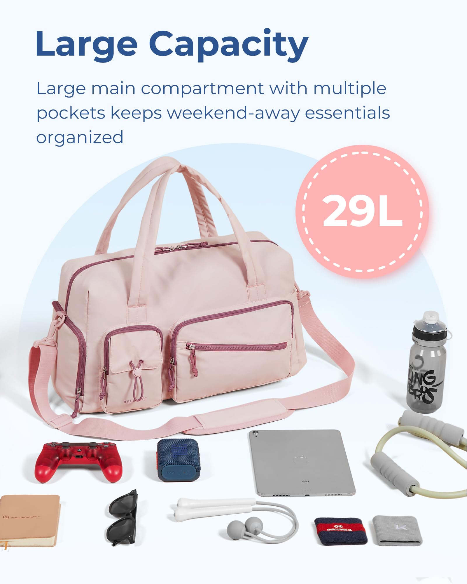 BAGSMART 29L Travel Duffle Bag - Waterproof Gym Bag for Women & Men with Shoe Compartment, Carry On Weekender Overnight Bag - Perfect for Air Travel, Workout, Sports & Weekend Getaways