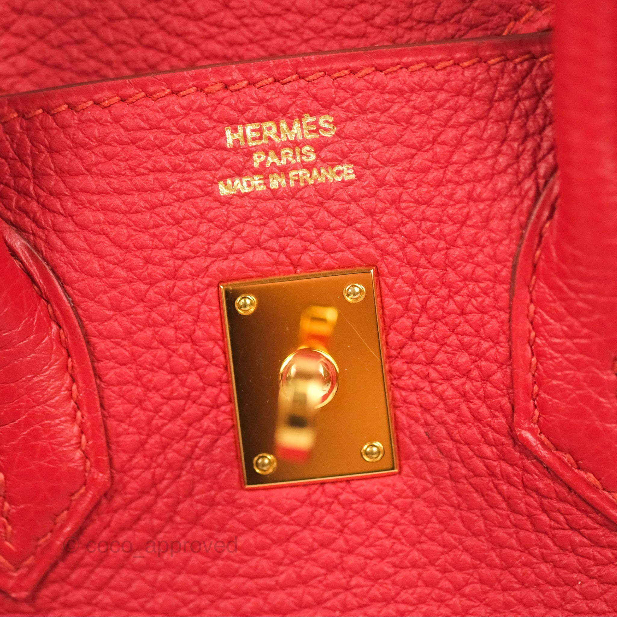 Hermes Birkin 25 Togo Leather Handbag in Rouge Vermillon with Gold Hardware - Luxury Designer Purse for Women, Perfect for Work, Travel & Special Occasions