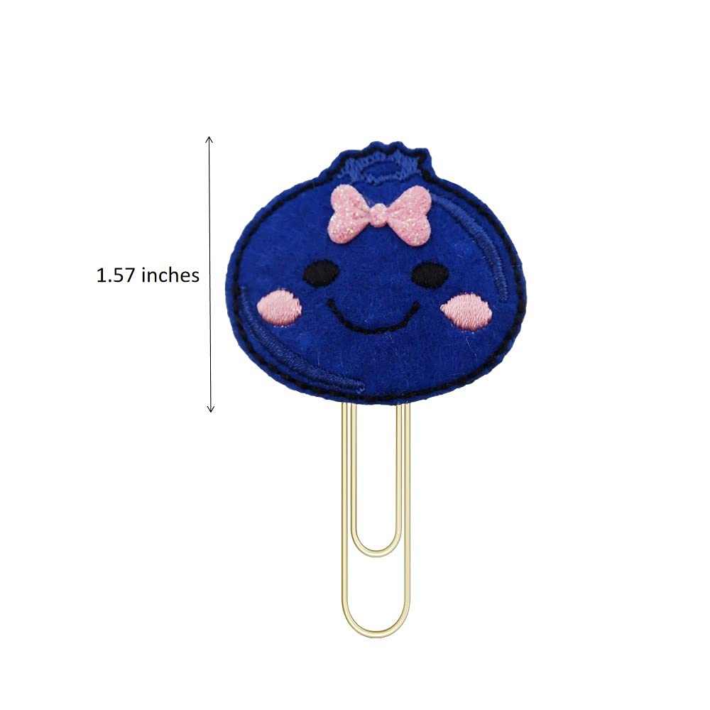 Blueberry Fruit Planner Paper Clips - Colorful Bookmark Clips for School, Office & Planner Organization - Perfect for Back to School Supplies, Notebooks, Journals & DIY Craft Projects
