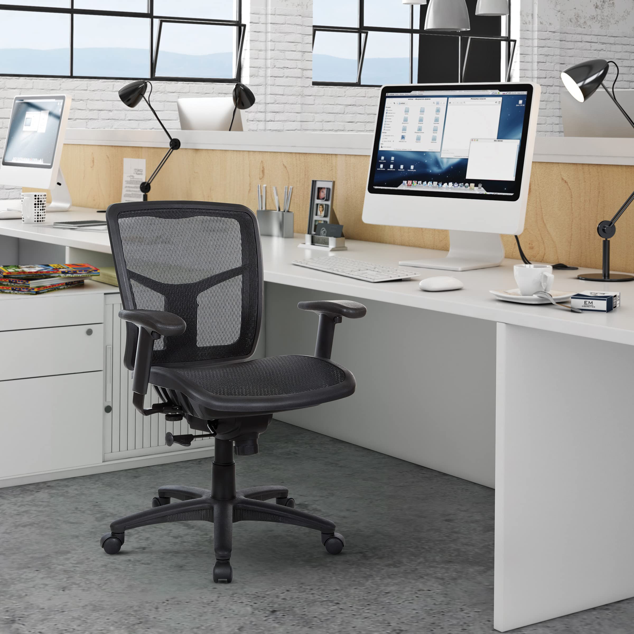 Office Star ProGrid Manager's Office Task Chair - Adjustable Height Arms, Ratchet Back Support & Breathable Mesh Seat - Ergonomic Black Desk Chair for Home Office, Conference Rooms & Workstations