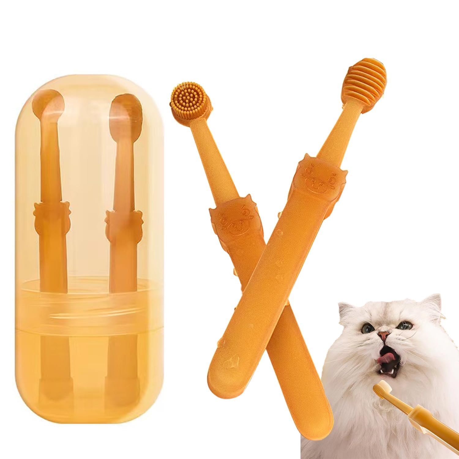 2Pcs Small Dog & Cat Toothbrush Kit with Storage Box - Soft Silicone Pet Toothbrush Set & Tongue Cleaner for Dental Care | Easy Grip for Small Breeds | Perfect for Daily Oral Hygiene & Travel Use
