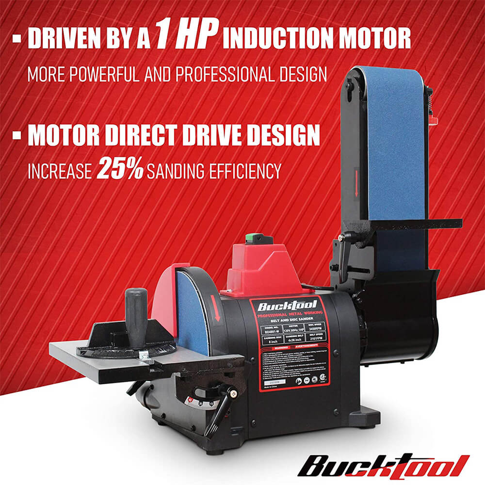 BUCKTOOL BD4801 4x36 Inch Belt Sander & 8 Inch Disc Sander Combo - Heavy Duty Metal Woodworking Bench Grinder for Sanding, Polishing, Sharpening - Perfect for DIY Projects, Metal Fabrication & Woodworking Workshops