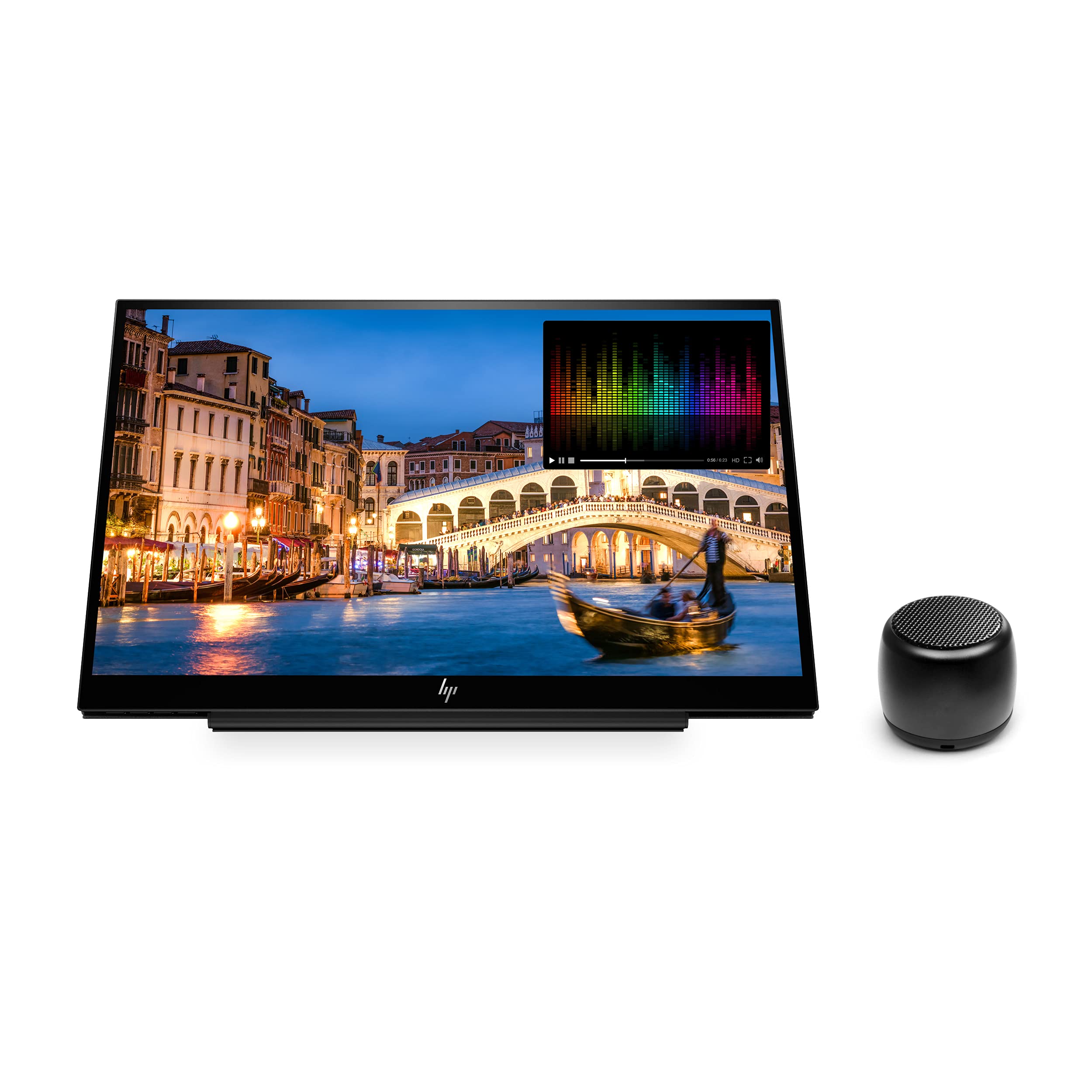 HP E14 FHD 1920x1080 Portable Monitor with USB Type-C | Travel Laptop Screen Extender | Includes Bluetooth Speaker with Built-in Mic & Remote Shutter | Perfect for Business Trips, Remote Work & Gaming Setups