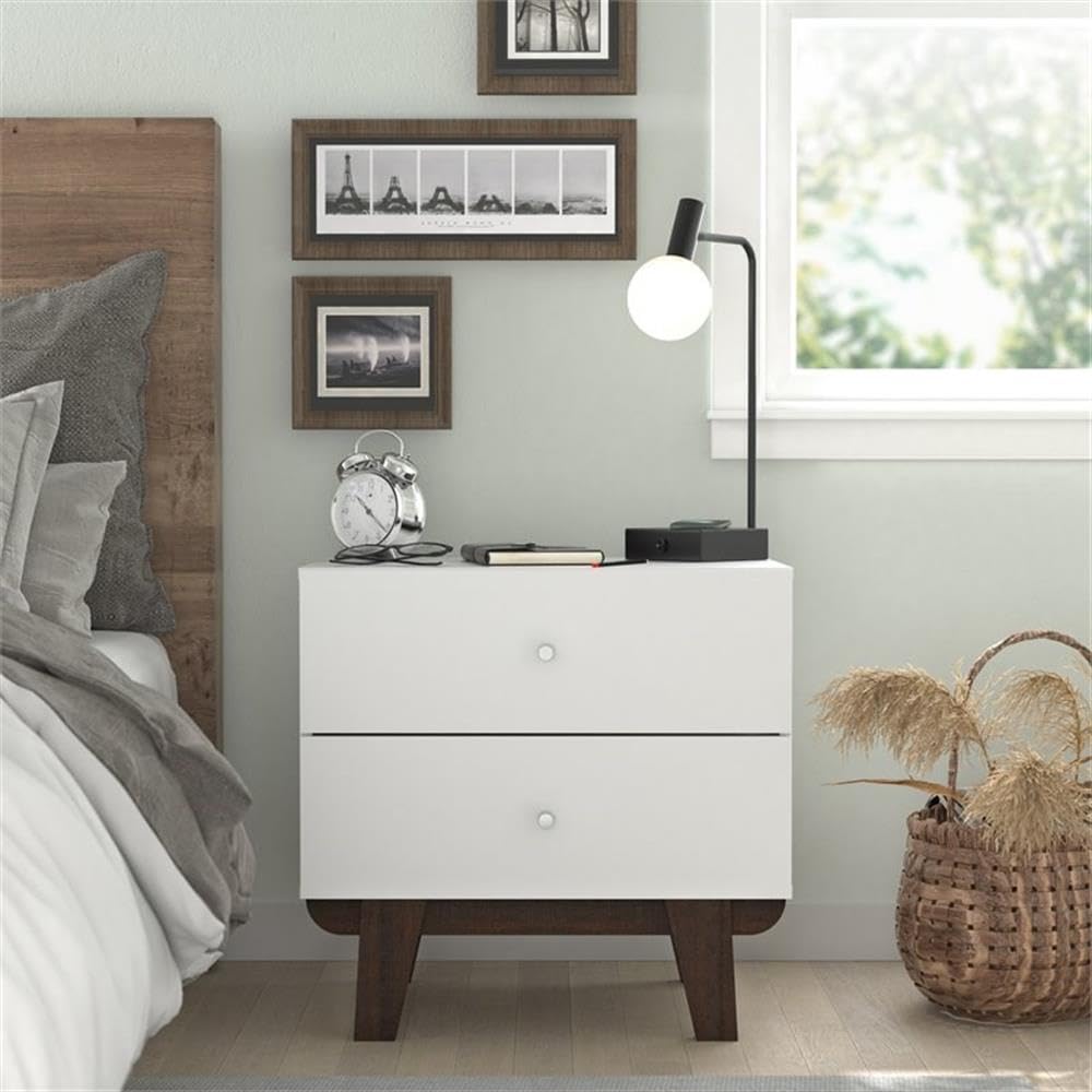 Hillsdale Kincaid 2-Drawer Modern Wood Nightstand in Matte White - Stylish Bedside Table for Bedroom, Living Room & Office - Perfect for Storage & Décor