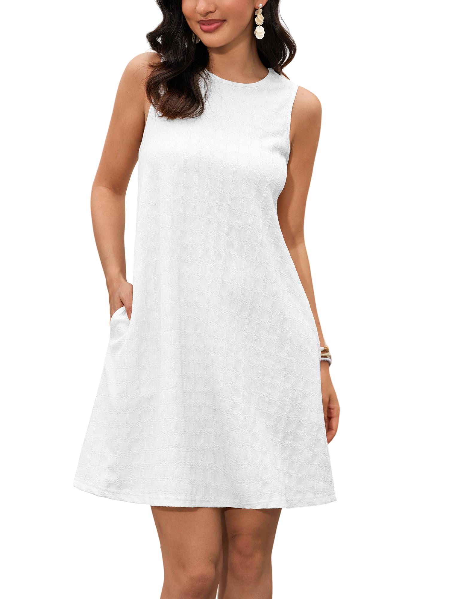 Women's Sleeveless Short Dress with Pockets - Trendy Summer Beach Vacation Sundress 2024 - Perfect for Pool Parties, Tropical Getaways & Casual Outings