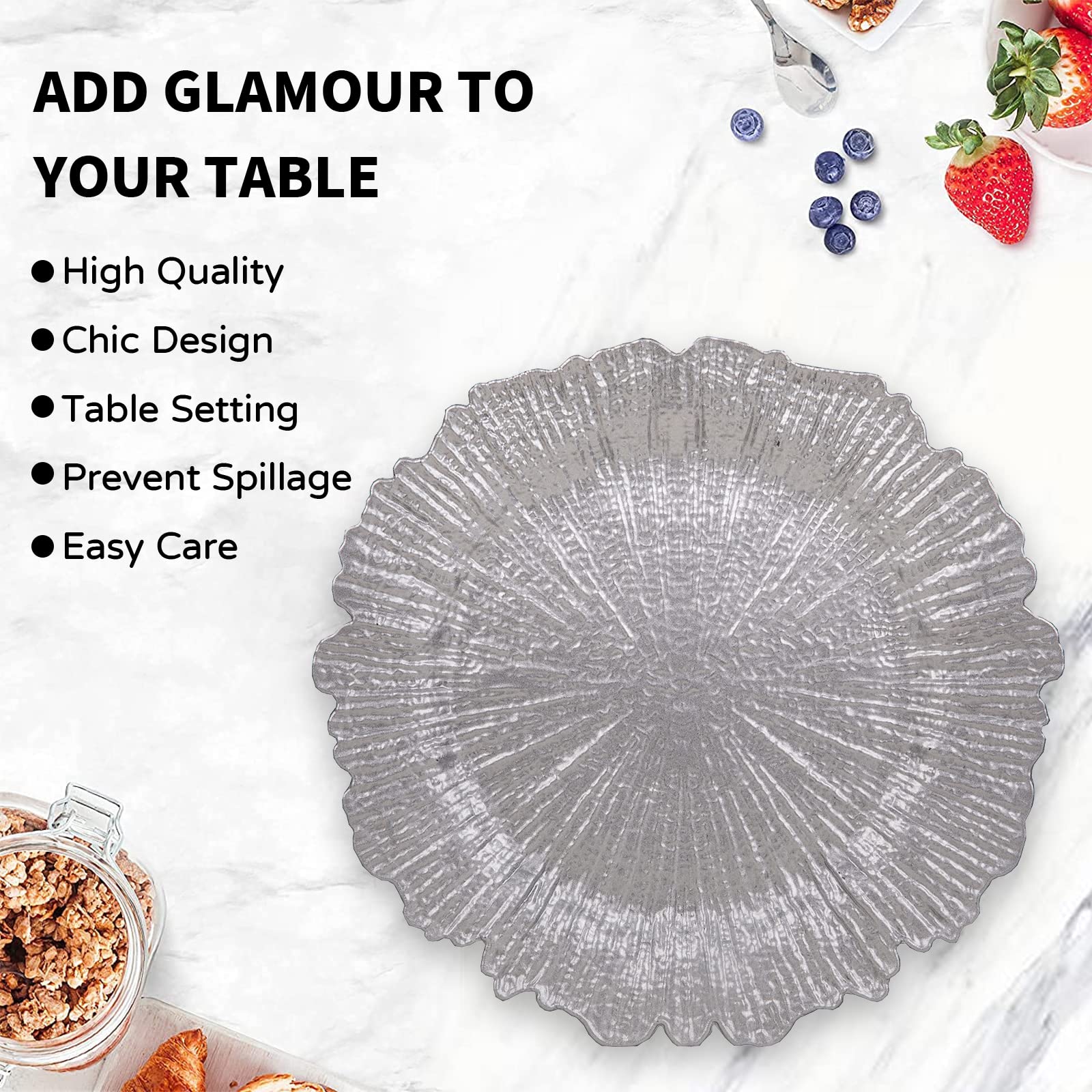 MAONAME 12-Pack Silver Charger Plates - Elegant Plastic Decorative Dinner Plate Chargers for Table Setting, Thanksgiving & Christmas Celebrations - Perfect for Holiday Parties, Wedding Receptions & Fine Dining Events
