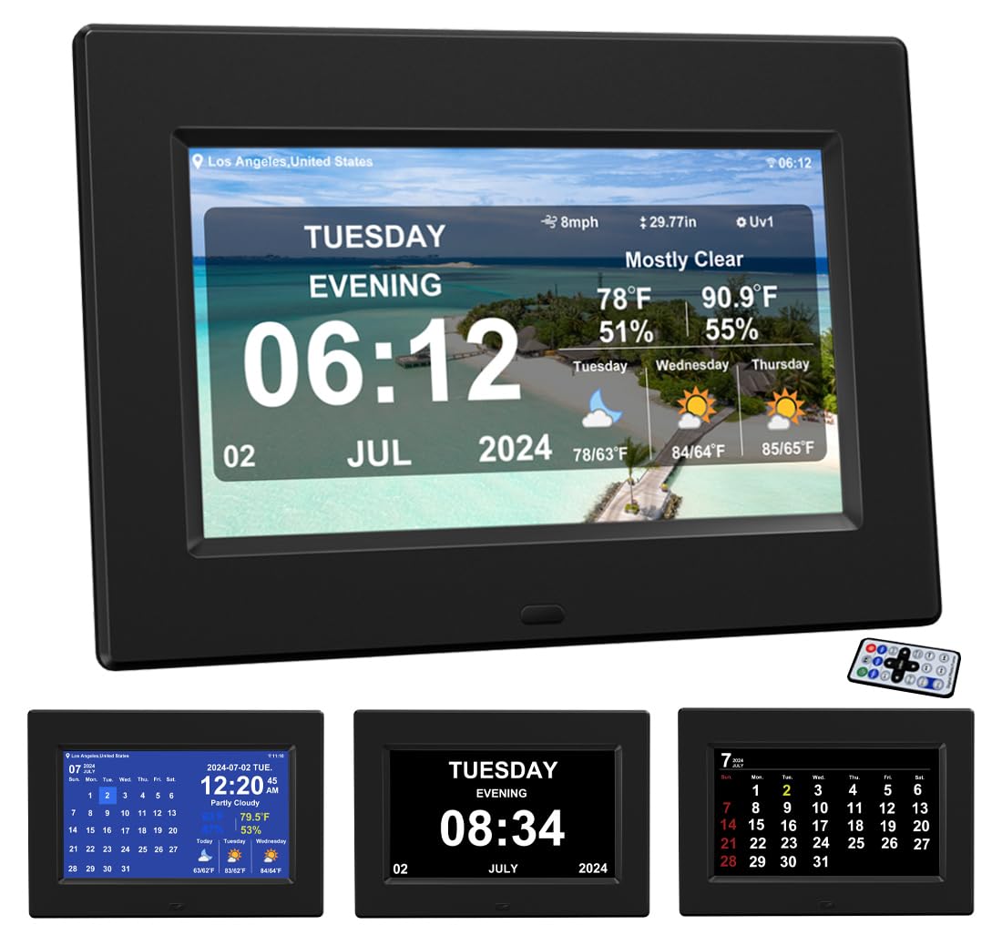 7-Inch Digital Weather Clock with Temperature & Humidity Display, Alarm Clock - Black | Perfect for Home, Office, and Bedroom Use