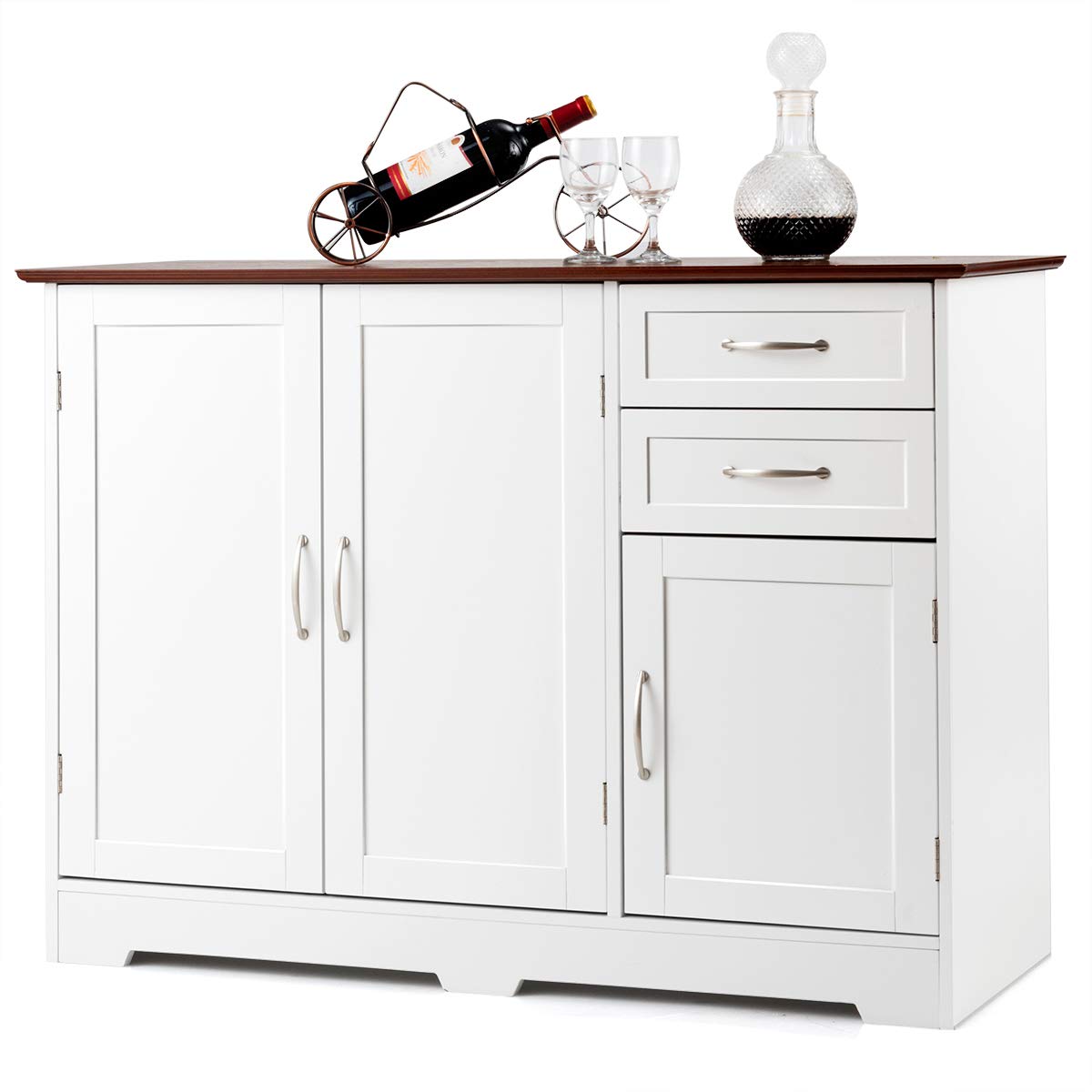 Giantex Buffet Sideboard Storage Cabinet - 2-Door Credenza with 2 Drawers, White & Vermilion - Kitchen Dining Room Furniture Organizer, Entryway Cupboard - Perfect for Home Dining Storage, Living Room Decor, and Hallway Organization