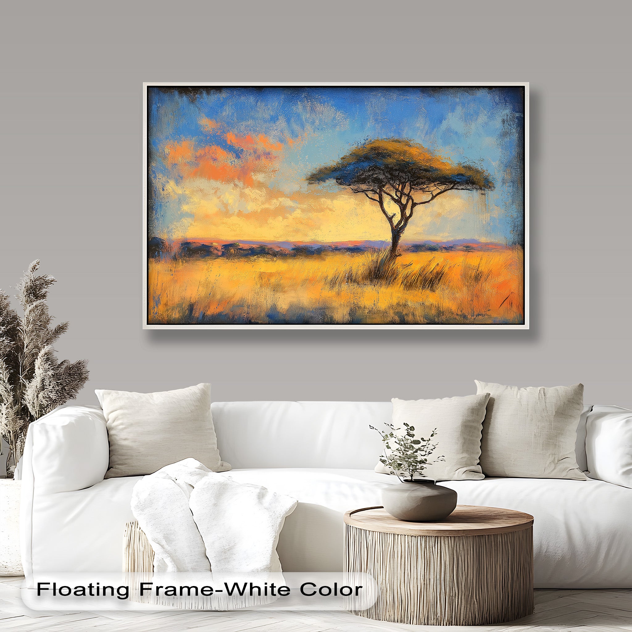 African Savannah Tree Wall Art - Handmade Landscape Oil Painting for Living Room & Bedroom Decor