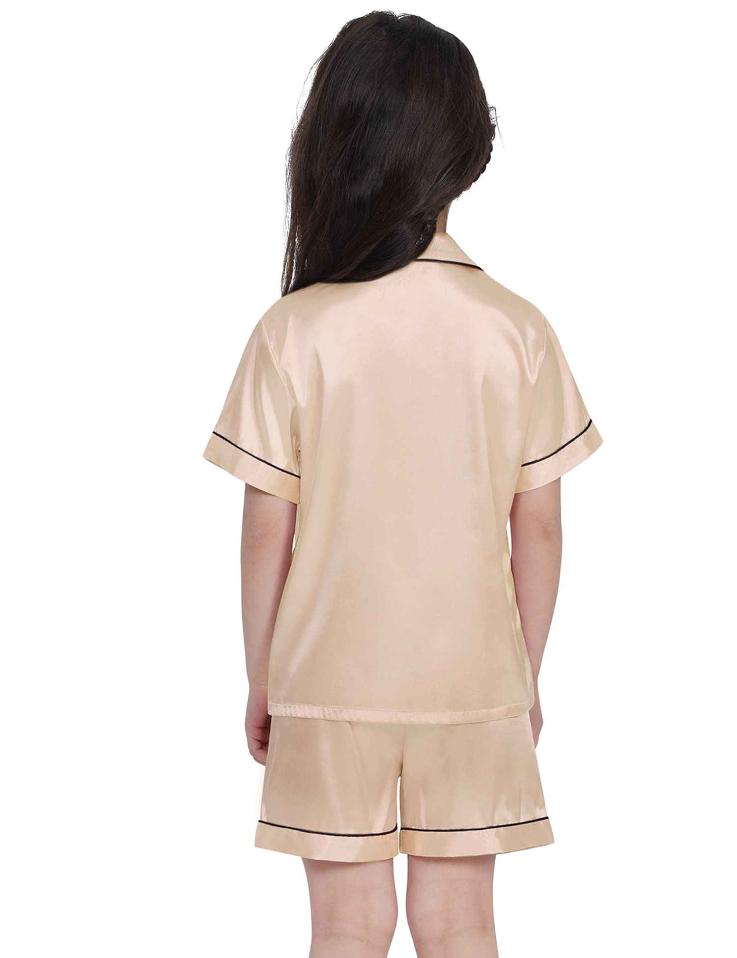 SWOMOG Kids Satin Pajama Set for Girls & Boys - Soft Button-Down Silk Pjs with Short Sleeve, 2-Piece Nightwear & Lounge Outfit - Perfect for Sleepovers, Bedtime & Relaxing at Home