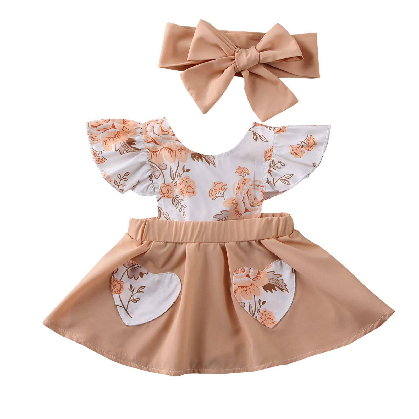 KIDSA Infant Baby Girl Floral Dress Outfit - Ruffled Sleeve Backless Summer Dress with Matching Headband | Perfect for Photoshoots, Parties & Outdoor Play