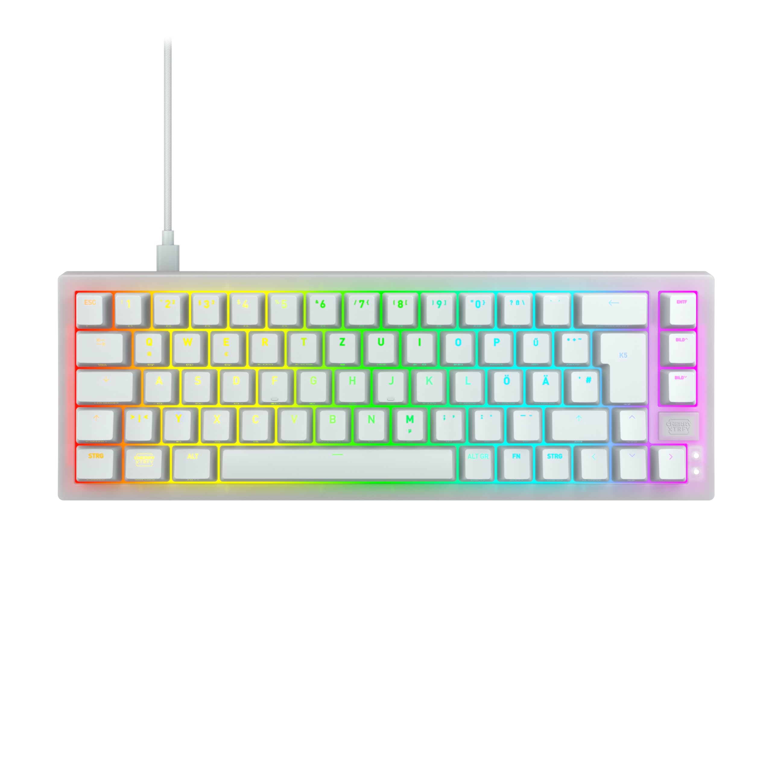 XTRFY K5V2 Compact 65% Mechanical Gaming Keyboard - German QWERTZ Layout, Hot-Swappable MX2A Red Switches, White Transparent Design for Esports & Office Use