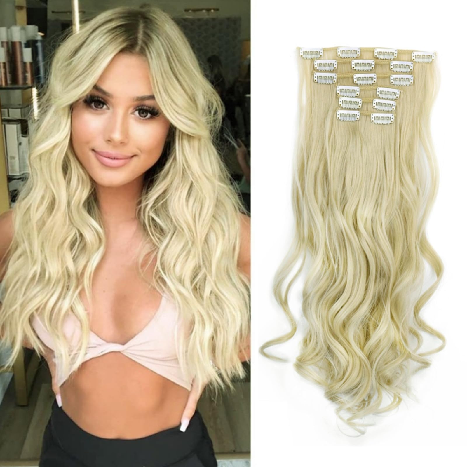 20 Inch Clip-in Synthetic Hair Extensions - 6PCS Long Wavy Curly Hairpieces for Women | Soft & Thick Removable Hair Extensions for Daily Styling, Parties & Special Occasions