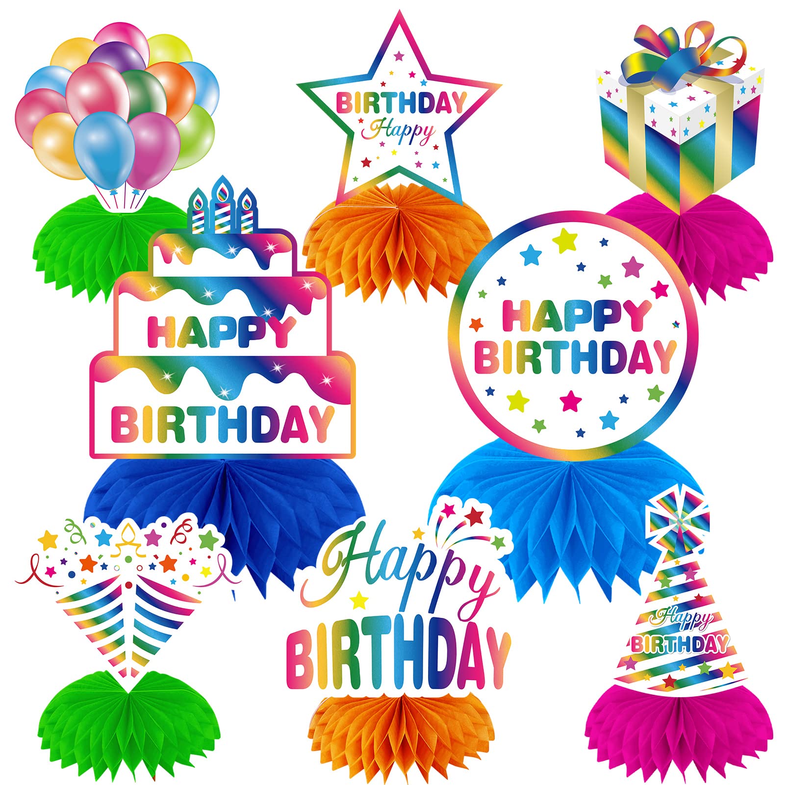 8-Piece Rainbow Birthday Table Decorations Set - Colorful Honeycomb Centerpieces for Boys & Girls Birthday Party Decor - Perfect for Kids Birthday, Baby Shower & Celebration Decorations