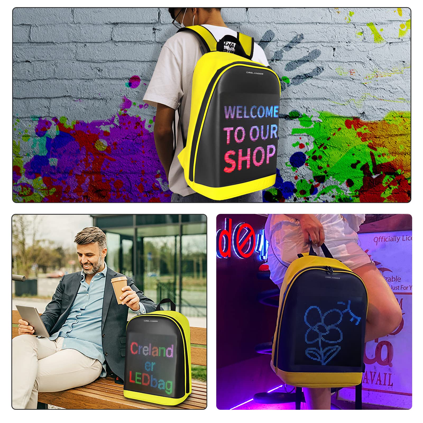 Smart LED Laptop Backpack for Men & Women - USB Charging Waterproof Travel Backpack with Reflective Strip - Perfect for Cycling, Commuting, Work & School (Yellow)