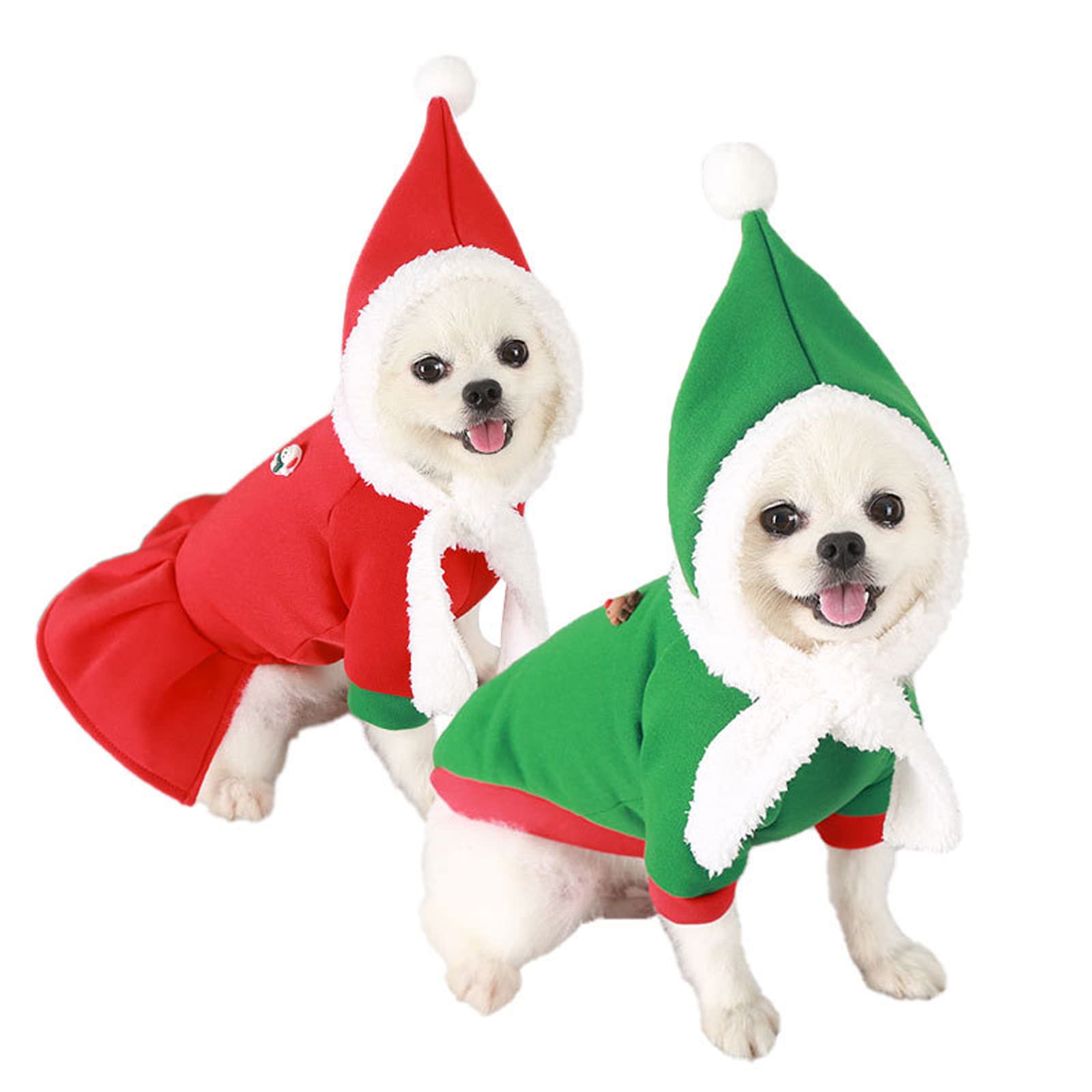 2 Pack Winter Dog Sweater with Hat - Couple Outfit for Small & Medium Dogs | Warm Puppy Shirt Costume & Princess Dress Coat (2XL, Red) - Perfect for Cold Weather Walks, Christmas Photos & Indoor Cozy Wear