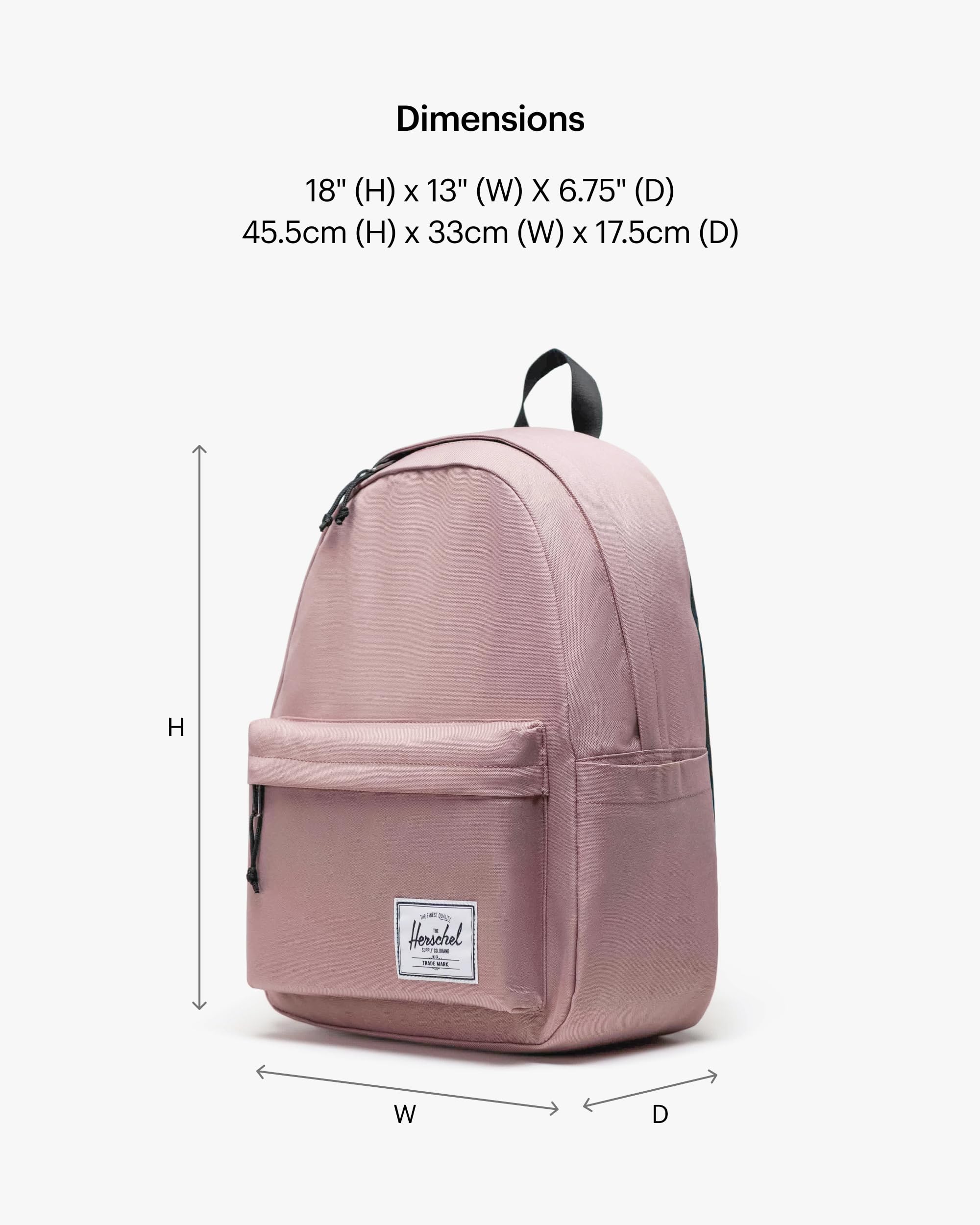 Herschel Supply Co. Classic XL Backpack - Ash Rose, One Size, Water-Resistant Laptop Backpack for School, College, Travel & Work | Durable & Stylish Daypack