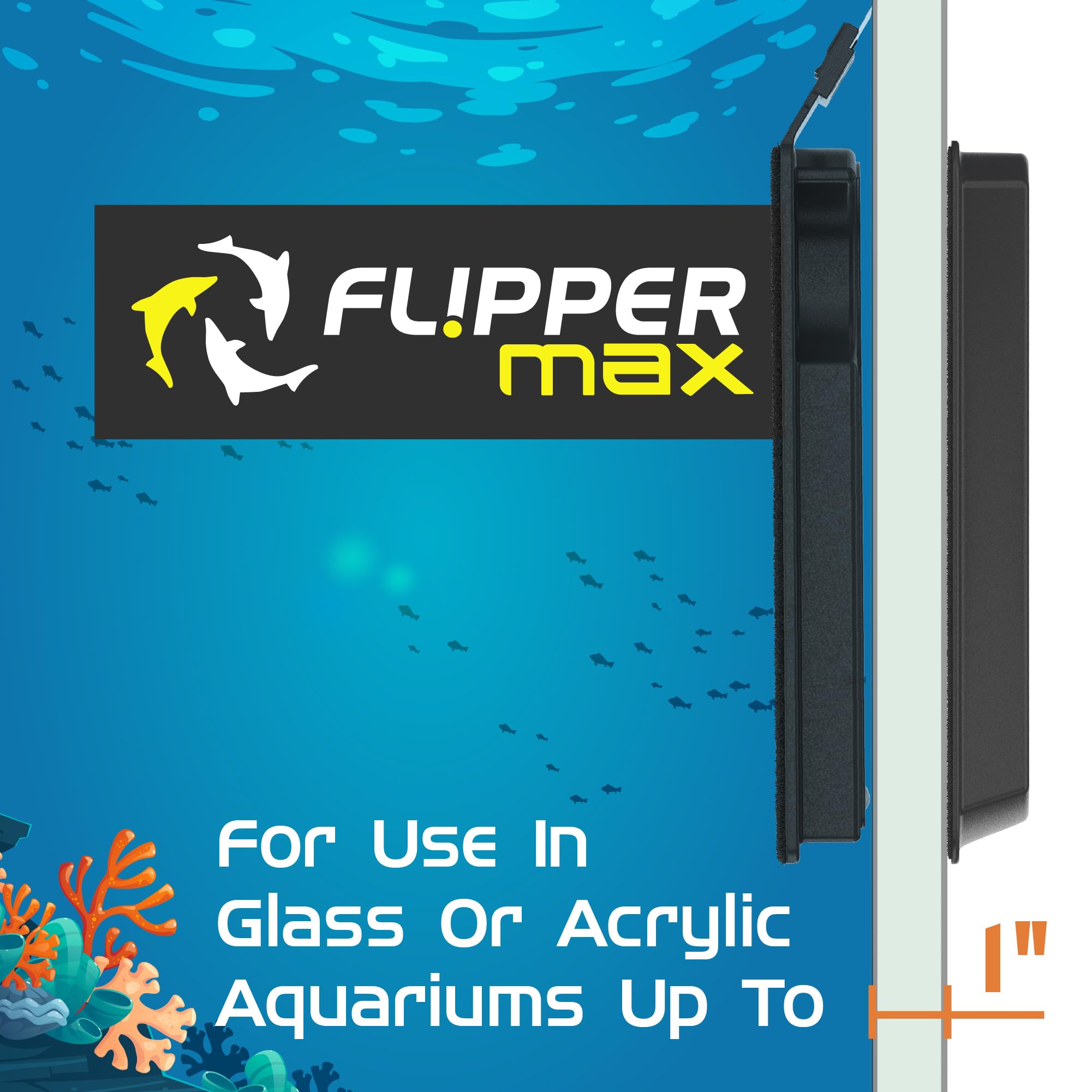 Flipper Magnetic Aquarium Glass Cleaner - Powerful Algae Remover for Fish Tanks | Easy-to-Use Aquarium Accessories for Crystal Clear Water | Perfect for Freshwater & Saltwater Tanks up to 1 Inch Thick