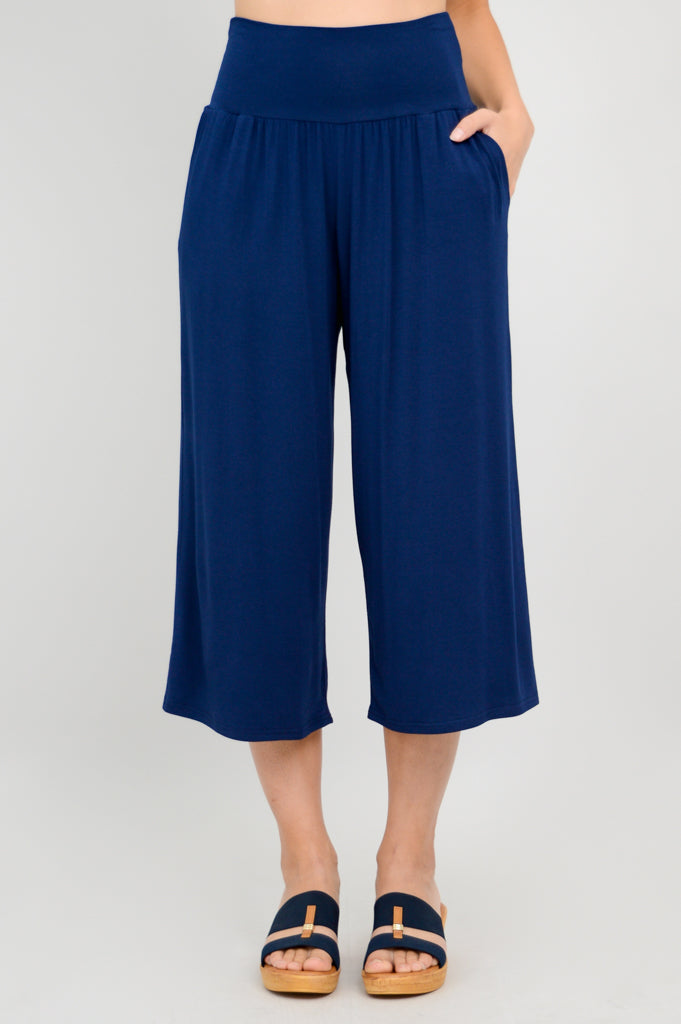 Gaylene Capri Pants for Women - Soft Indigo Bamboo Fabric - Comfortable Lounge & Travel Wear