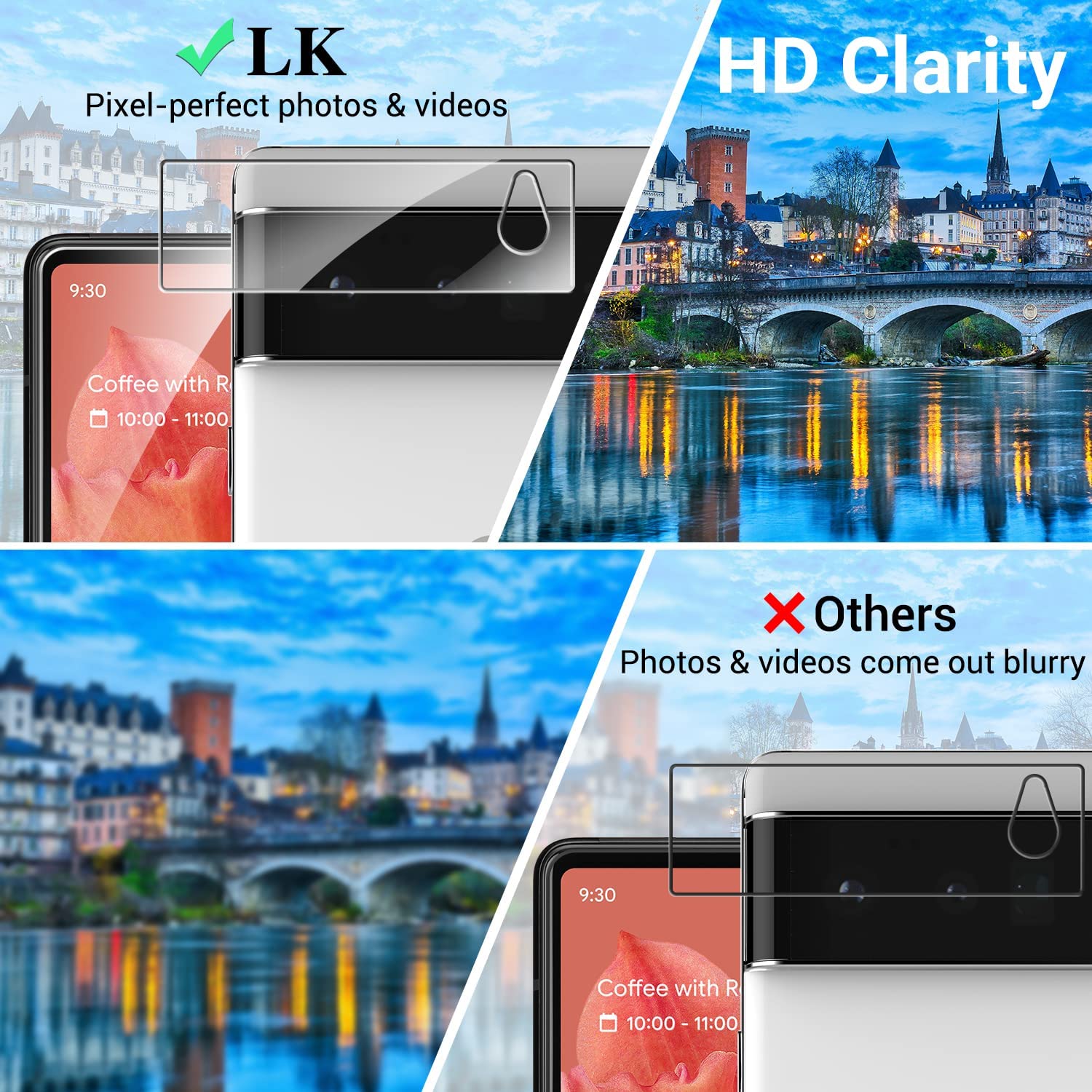 LK 2+2 Pack Google Pixel 6 Screen Protector - Tempered Glass & Camera Lens Cover, 9H Hardness Anti-Scratch for Daily Protection