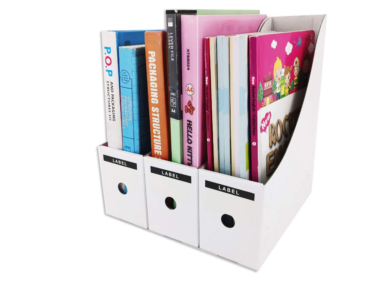 HUAPRINT 12 Pack White Magazine File Holders - Desk Organizer, Document & Folder Storage Box with Labels - Perfect for Office, Home, and Classroom Organization