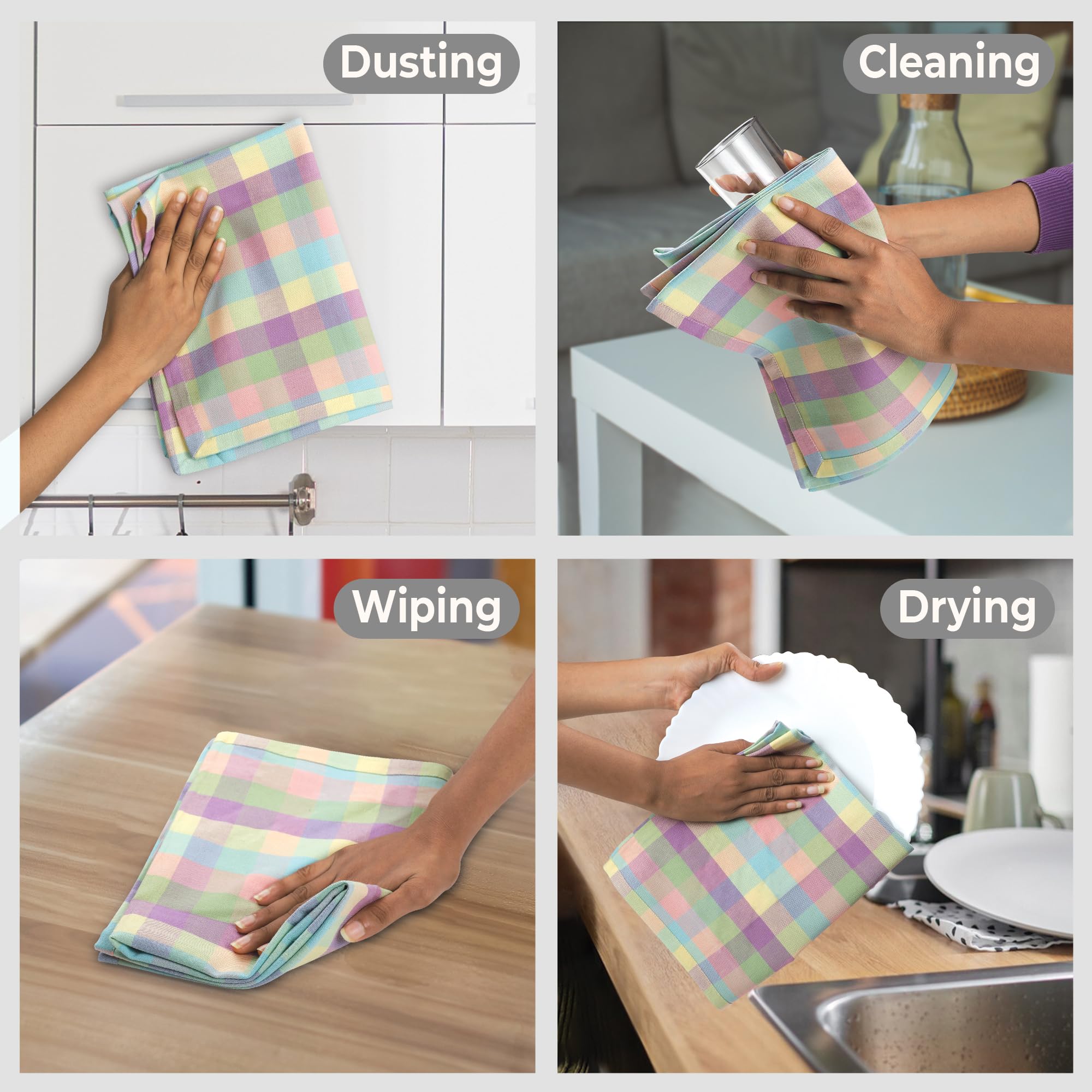 Urban Villa 6-Pack Buffalo Check Easter Kitchen Towels 20”X30” 100% Cotton Highly Absorbent Premium Soft Mitered Corner Towels for Holiday Decor and Daily Use