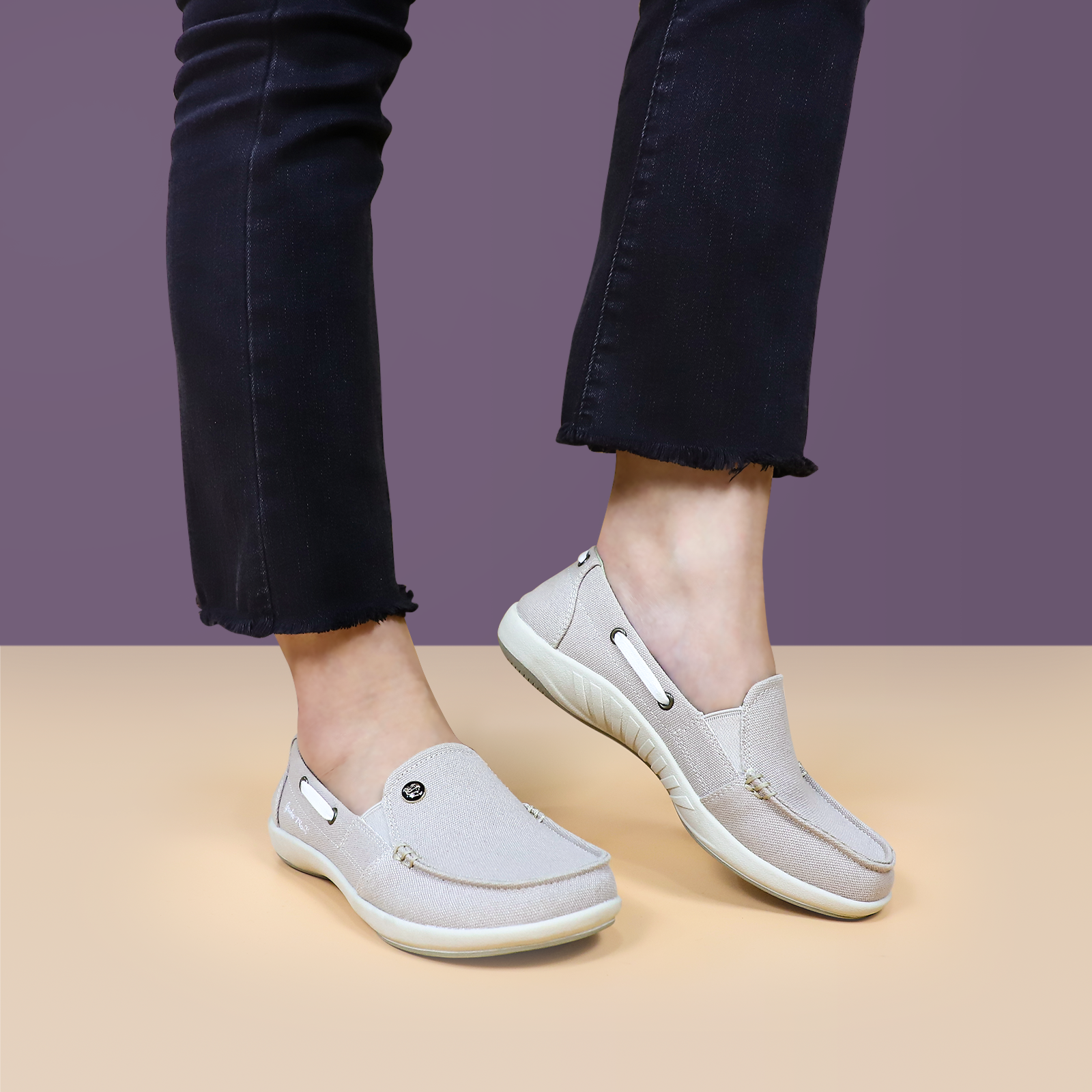 Women's Comfortable Canvas Loafer Shoes - Casual Slip-On Flats for Walking, Work & Travel - Breathable & Lightweight Everyday Shoes