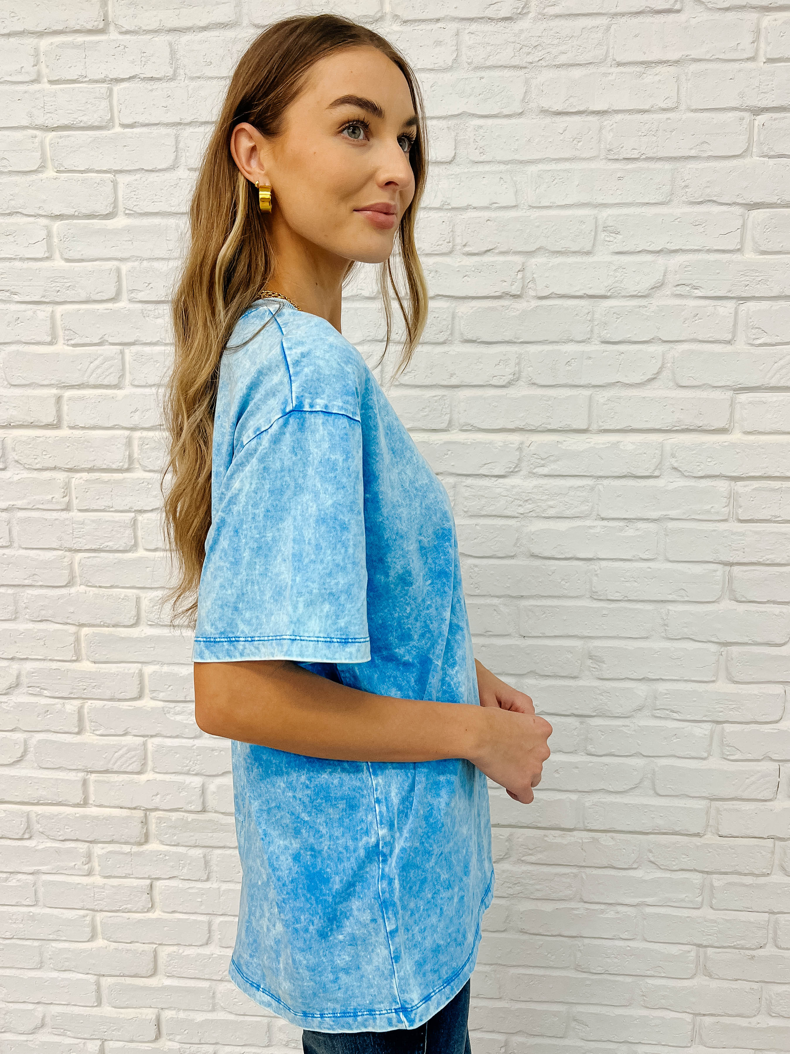 Oversized Drop Shoulder Casual T-Shirt for Women - Soft Basic Tee in Deep Sky Blue | Perfect for Everyday Wear, Lounge & Street Style